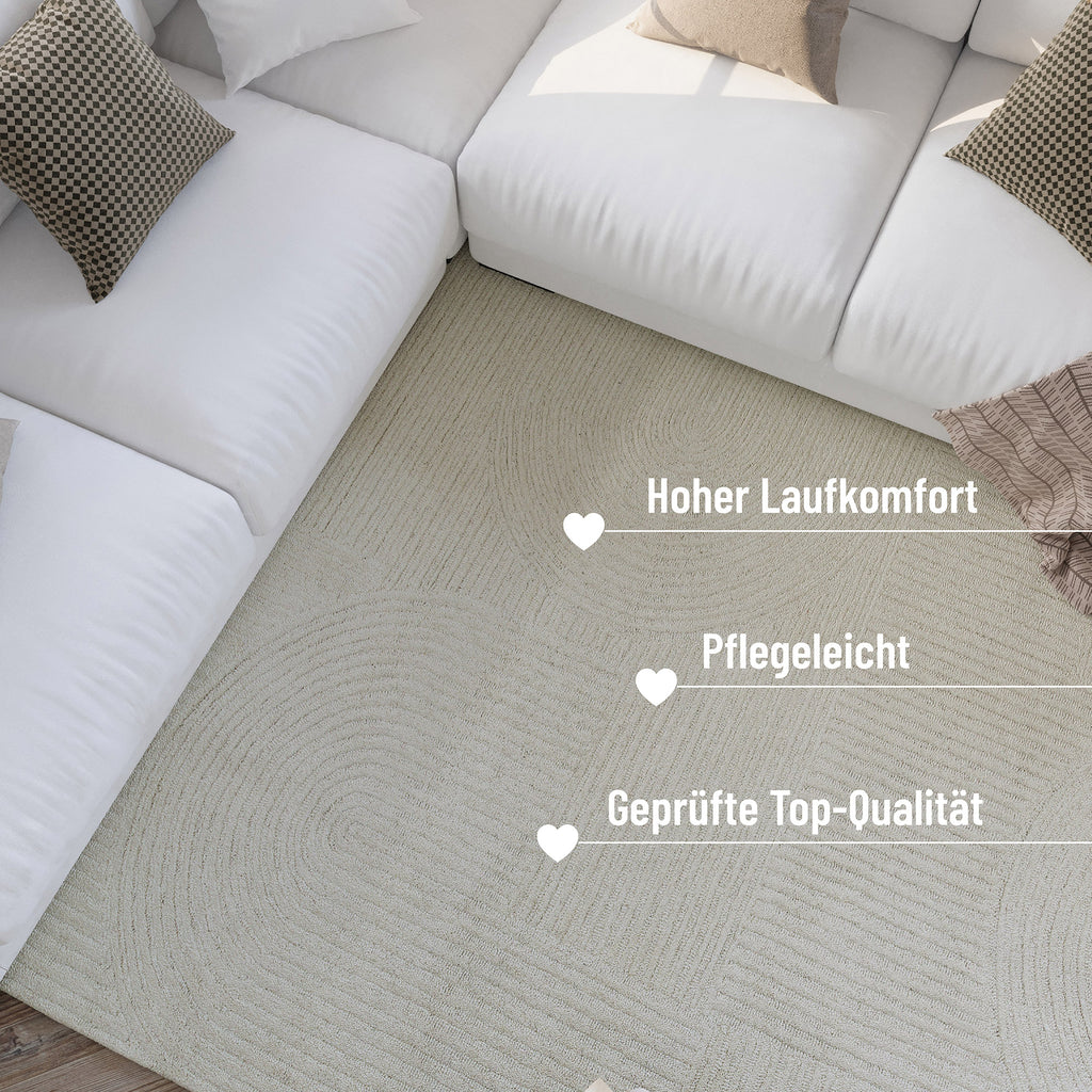 Kurzflor Teppich Rund Creme Weiß aus Schurwolle "Hamptons THIRTYSIX" WECONhome