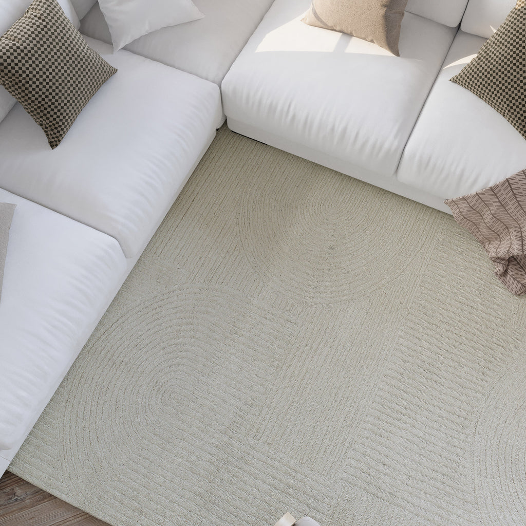 Kurzflor Teppich Creme Weiß aus Schurwolle "Hamptons THIRTYSIX" WECONhome
