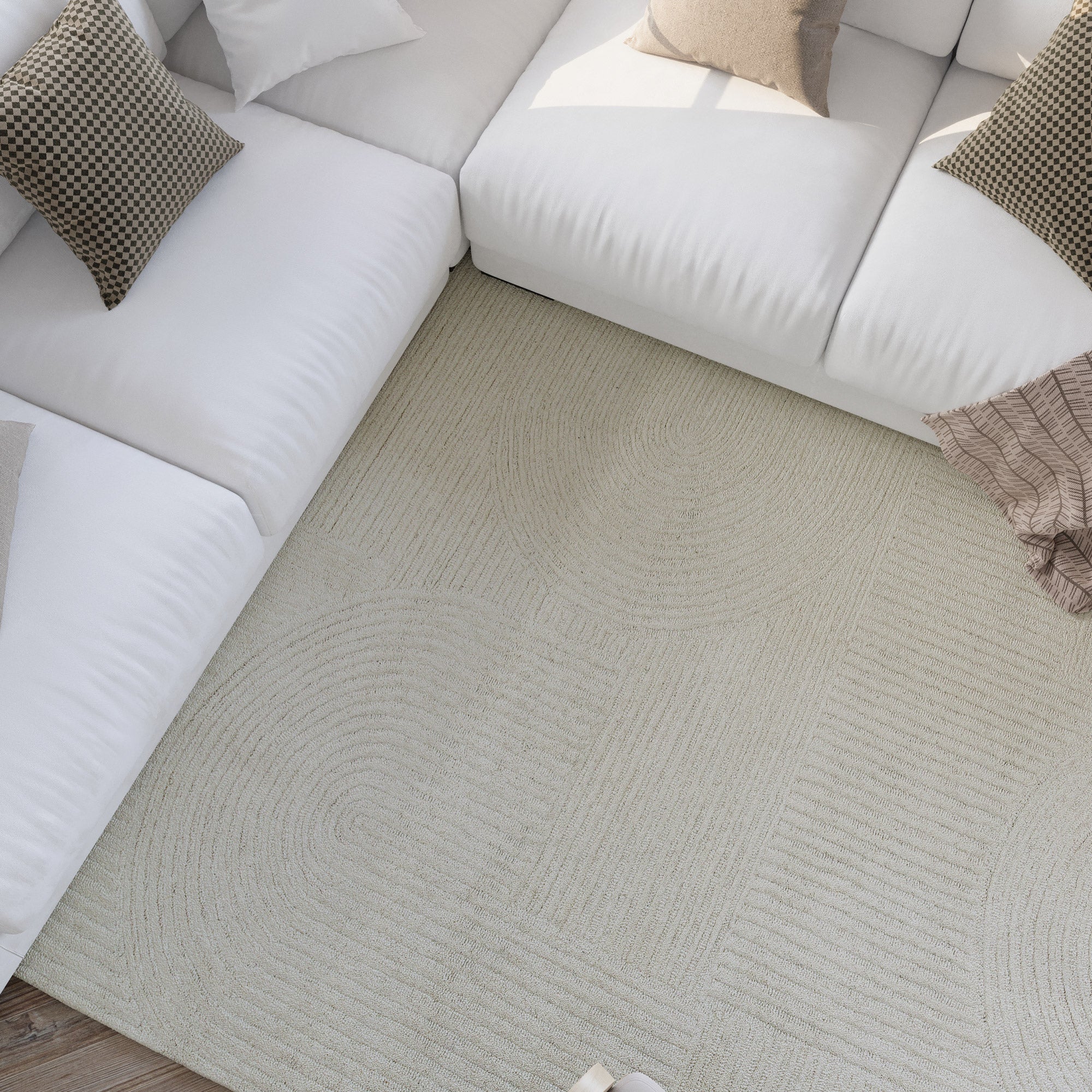 Kurzflor Teppich Creme Weiß aus Schurwolle "Hamptons THIRTYSIX" WECONhome