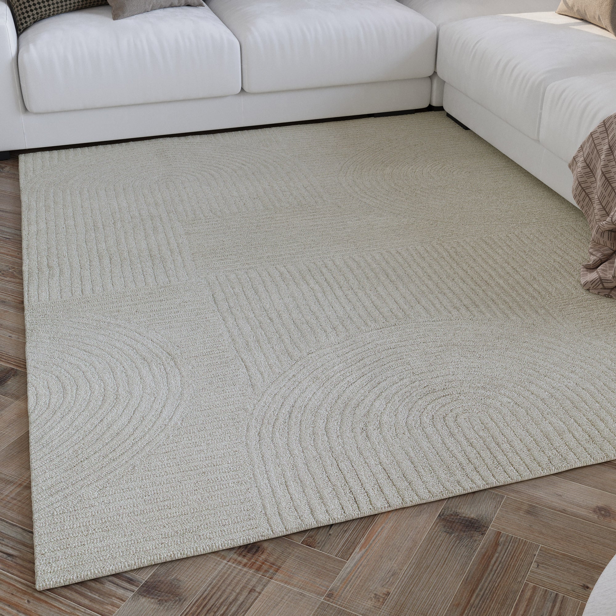 Kurzflor Teppich Creme Weiß aus Schurwolle "Hamptons THIRTYSIX" WECONhome