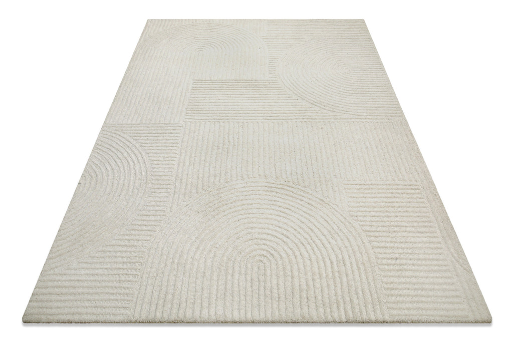 Kurzflor Teppich Creme Weiß aus Schurwolle "Hamptons THIRTYSIX" WECONhome