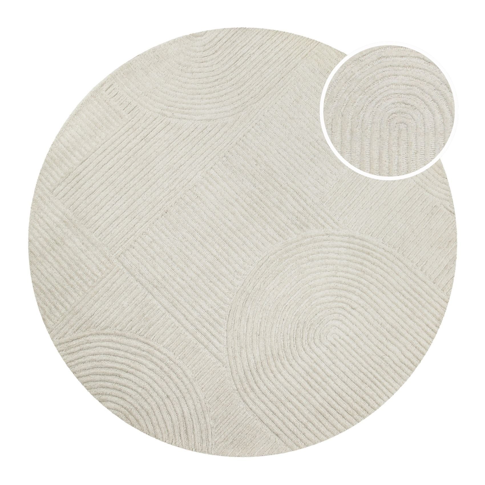 Kurzflor Teppich Rund Creme Weiß aus Schurwolle "Hamptons THIRTYSIX" WECONhome