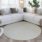 Kurzflor Teppich Rund Creme Weiß aus Schurwolle "Hamptons THIRTYSIX" WECONhome
