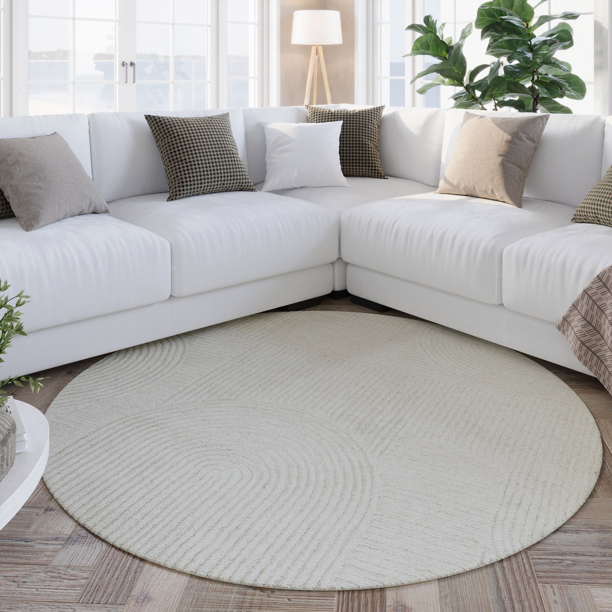 Kurzflor Teppich Rund Creme Weiß aus Schurwolle "Hamptons THIRTYSIX" WECONhome