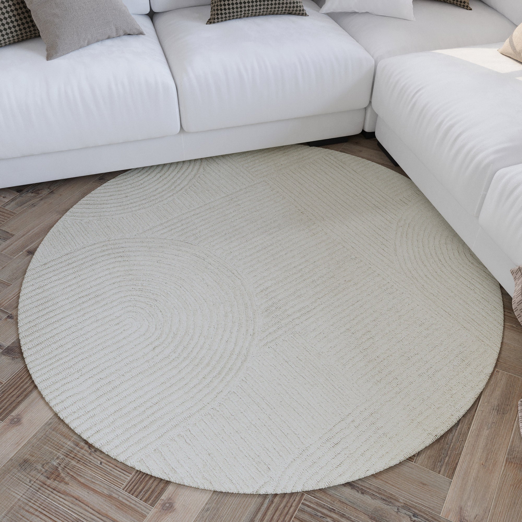 Kurzflor Teppich Rund Creme Weiß aus Schurwolle "Hamptons THIRTYSIX" WECONhome