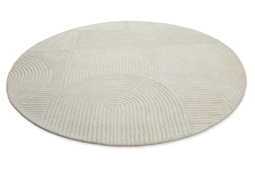 Kurzflor Teppich Rund Creme Weiß aus Schurwolle "Hamptons THIRTYSIX" WECONhome