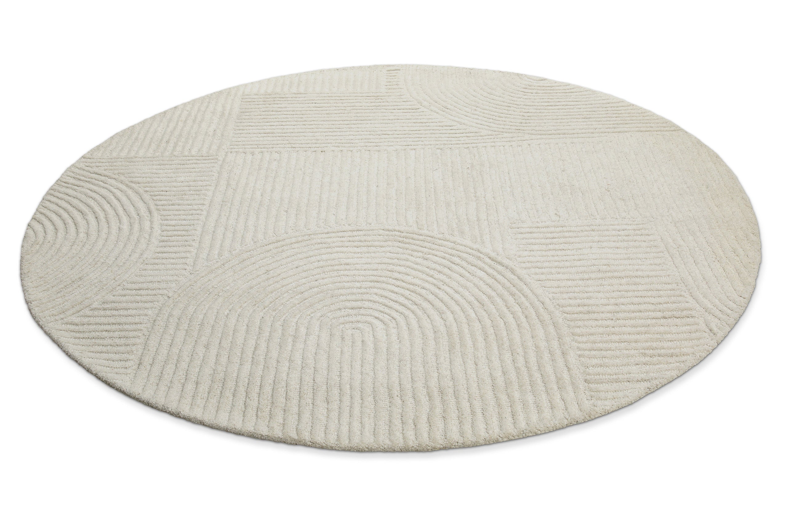 Kurzflor Teppich Rund Creme Weiß aus Schurwolle "Hamptons THIRTYSIX" WECONhome