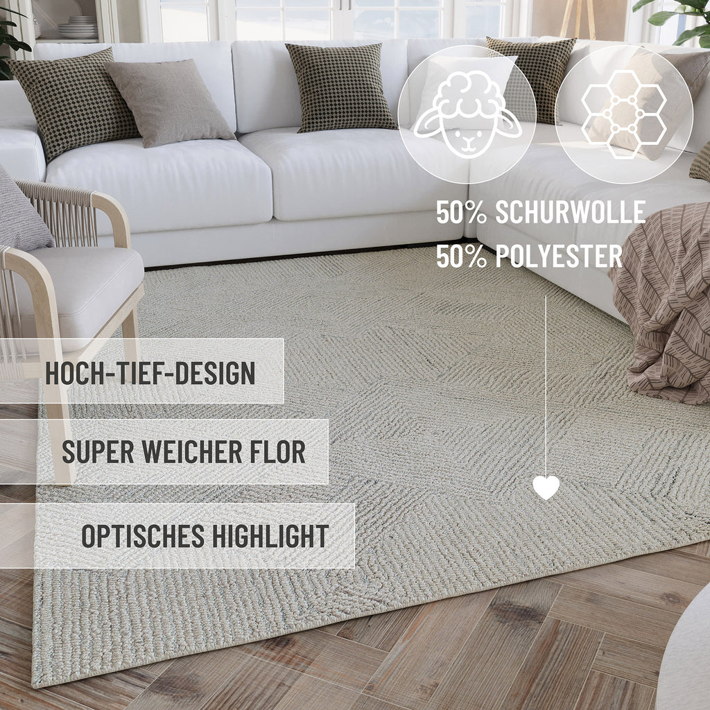 Kurzflor Teppich Elfenbein "Hamptons THIRTYTHREE" WECONhome