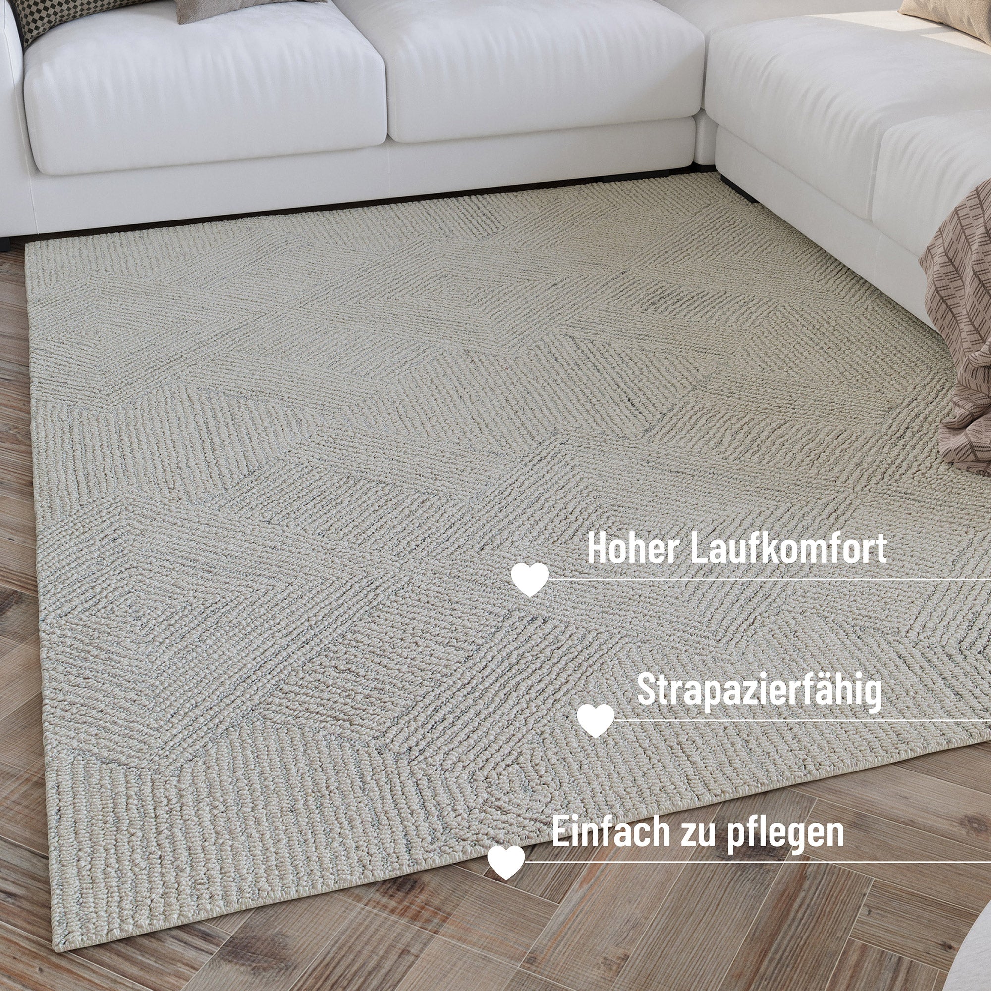 Kurzflor Teppich Rund Elfenbein "Hamptons THIRTYTHREE" WECONhome
