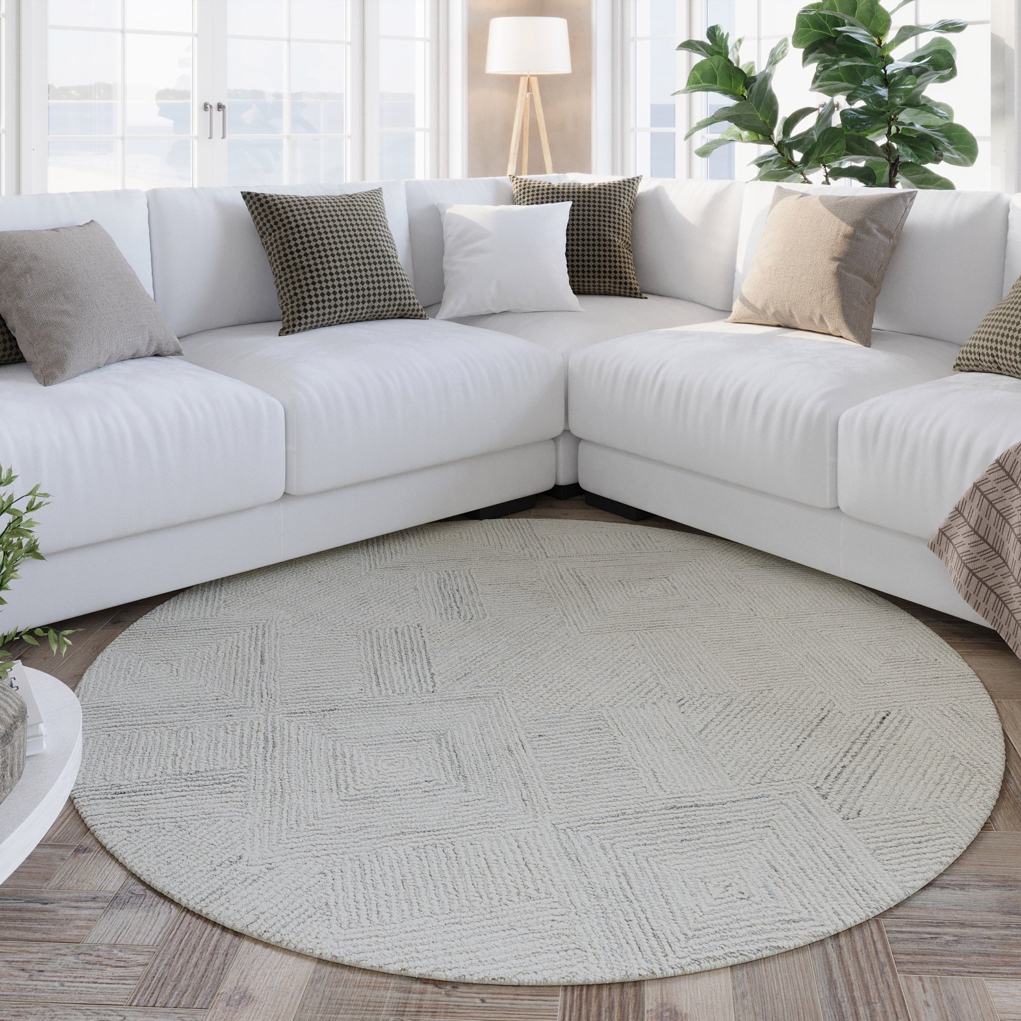 Kurzflor Teppich Rund Elfenbein "Hamptons THIRTYTHREE" WECONhome