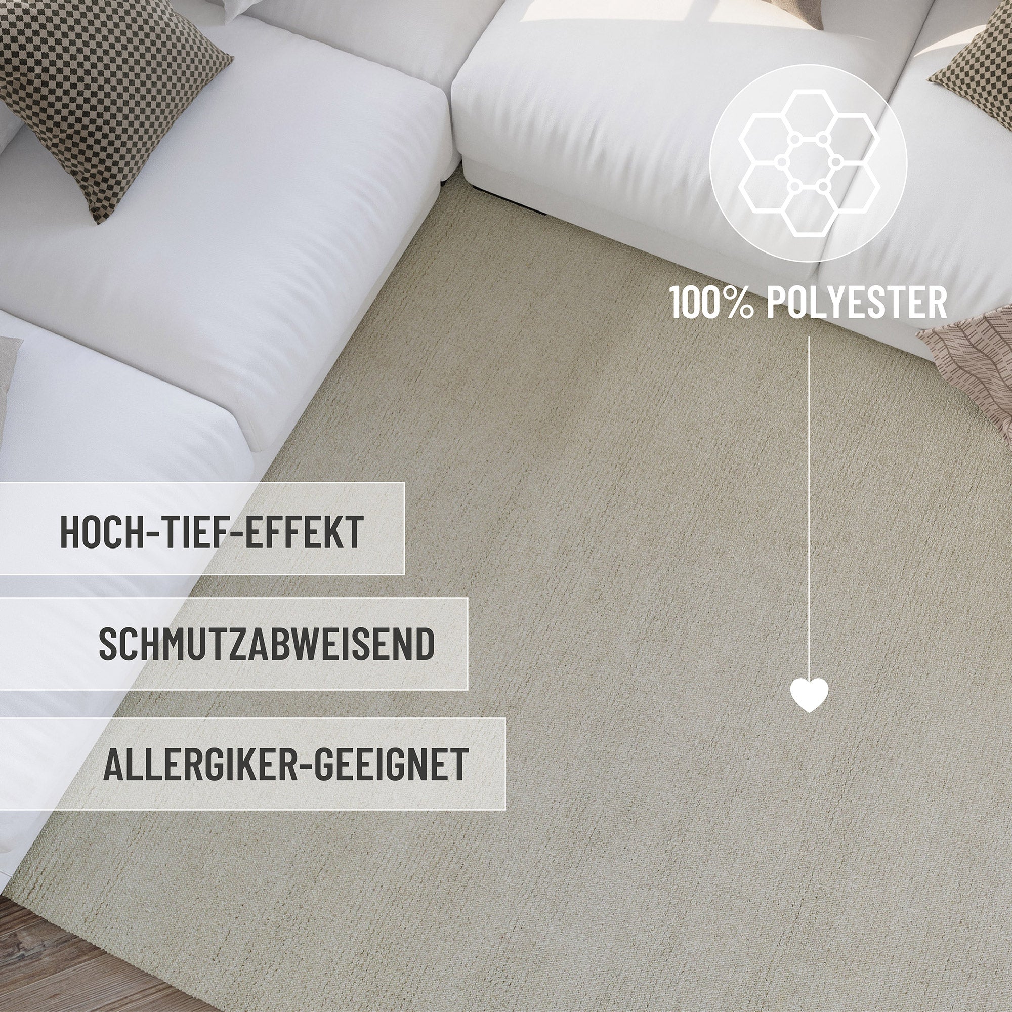 Kurzflor Teppich Rund Creme Weiß "Hamptons THIRTYTWO" WECONhome