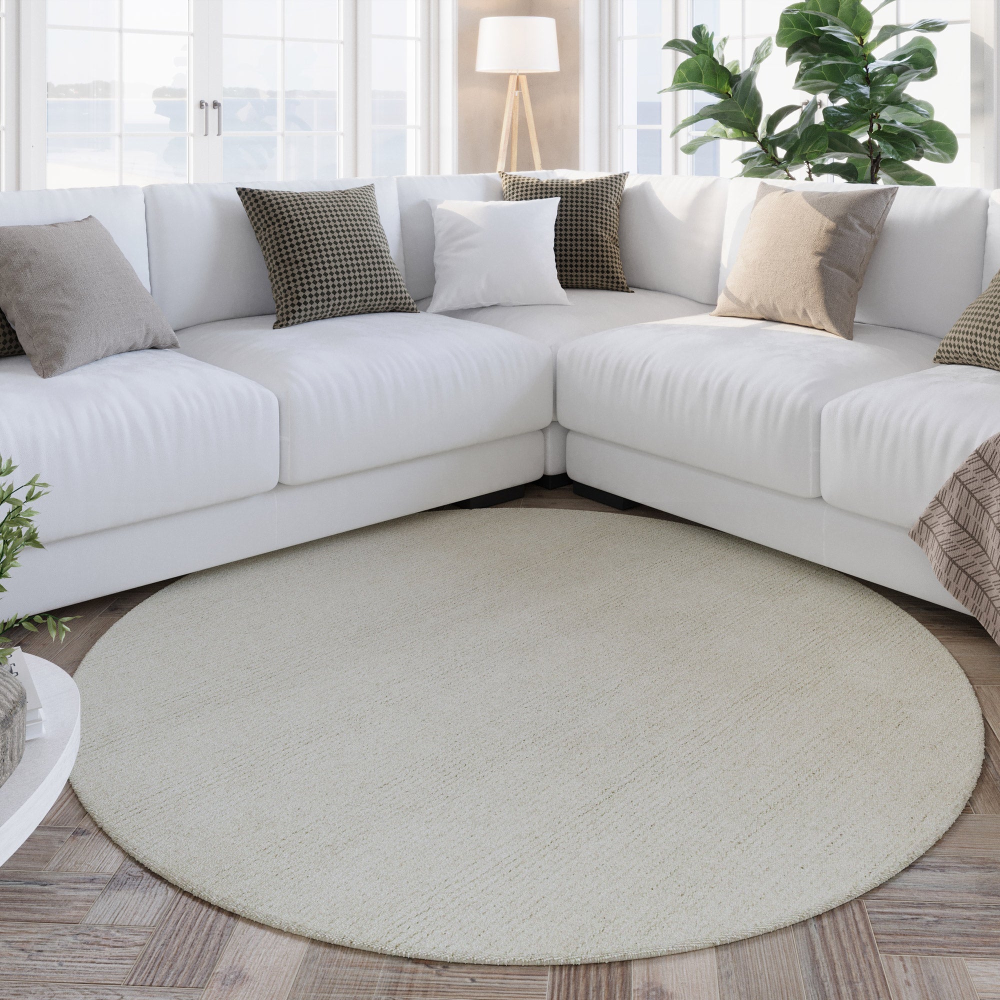 Kurzflor Teppich Rund Creme Weiß "Hamptons THIRTYTWO" WECONhome