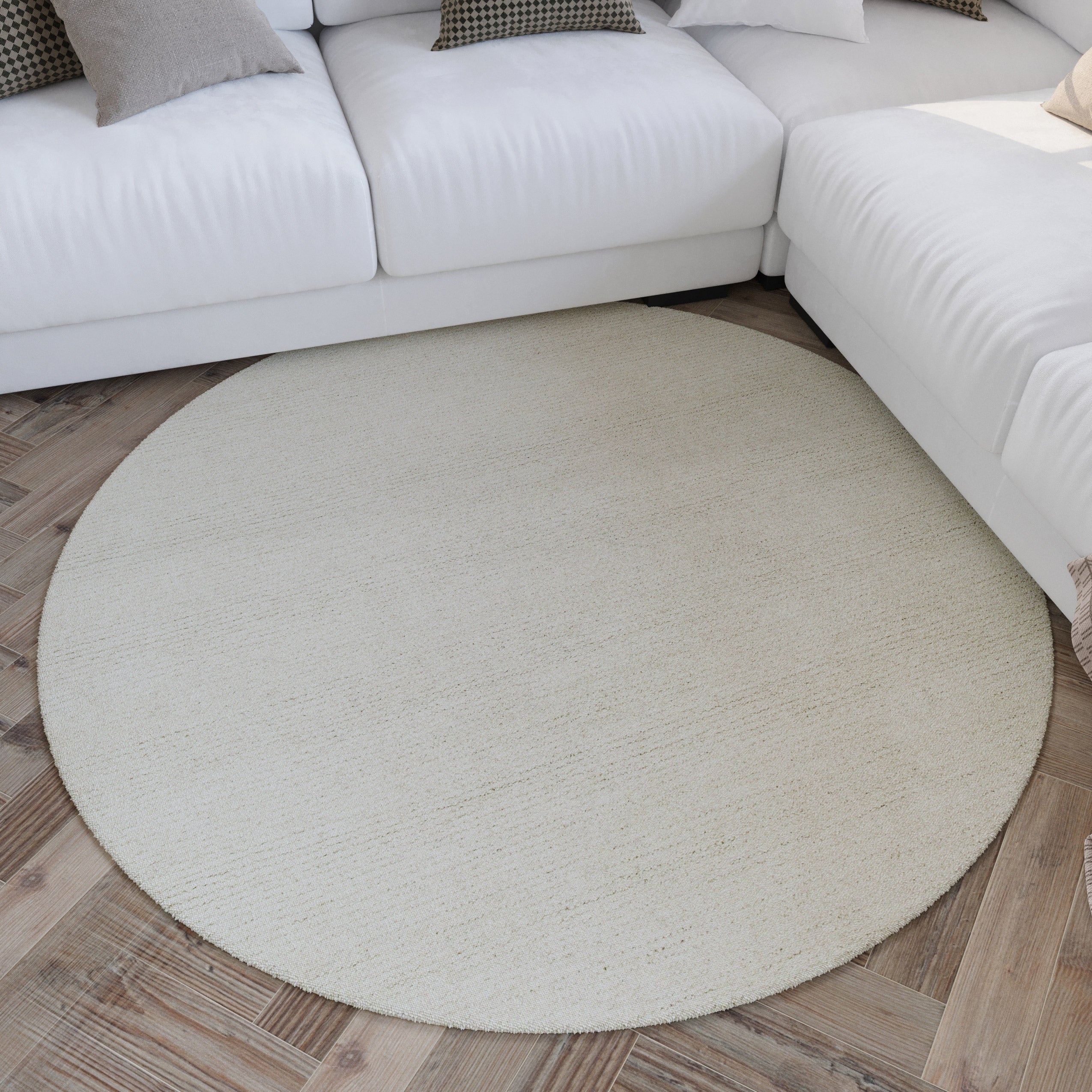 Kurzflor Teppich Rund Creme Weiß "Hamptons THIRTYTWO" WECONhome