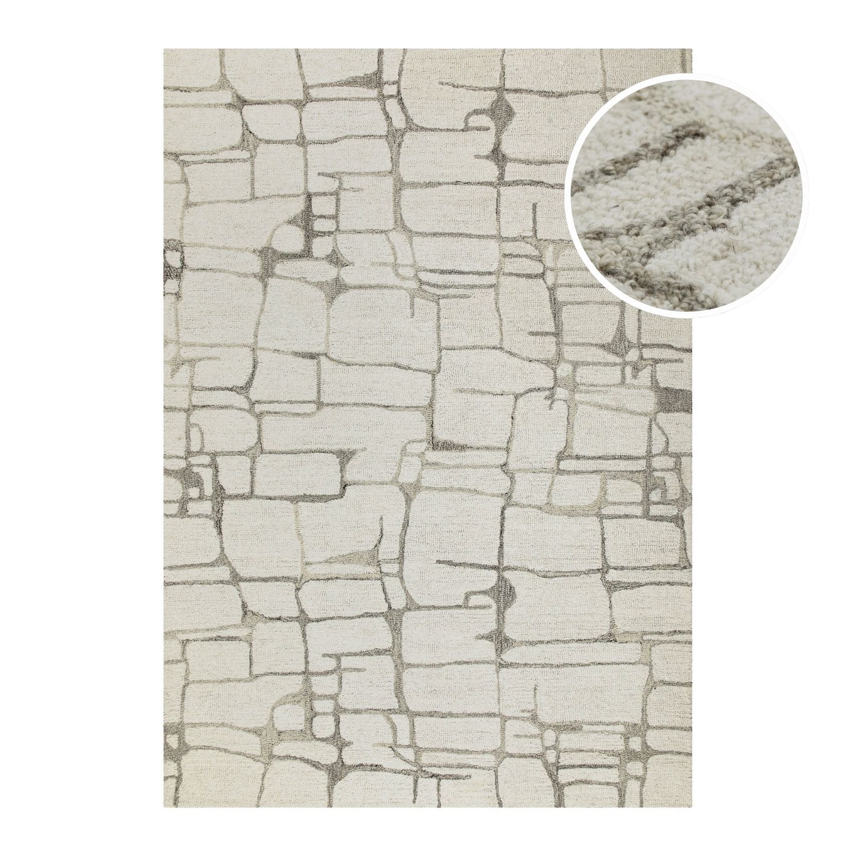 Kurzflor Teppich Creme Weiß aus Schurwolle "Hamptons TWELVE" WECONhome