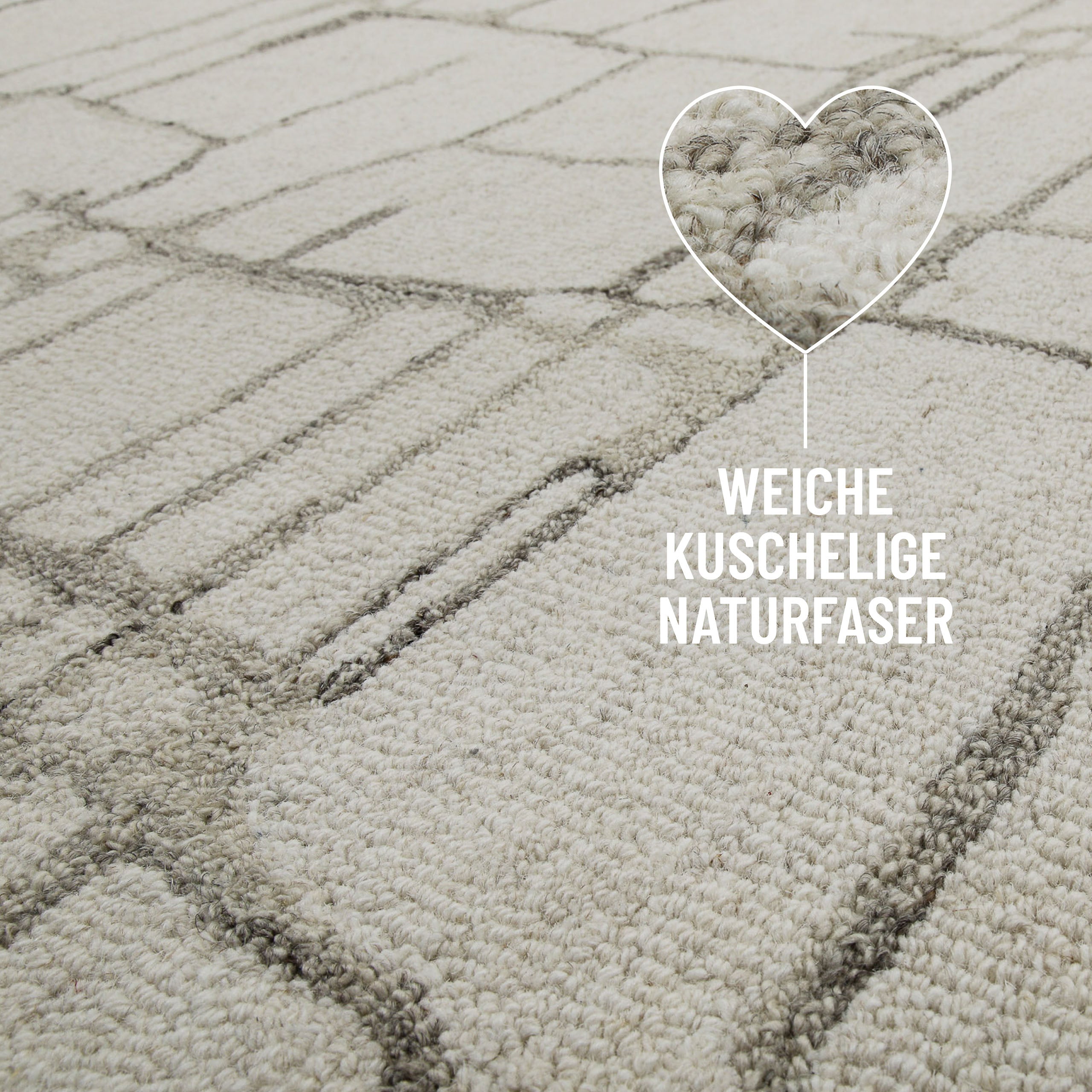 Kurzflor Teppich Creme Weiß aus Schurwolle "Hamptons TWELVE" WECONhome