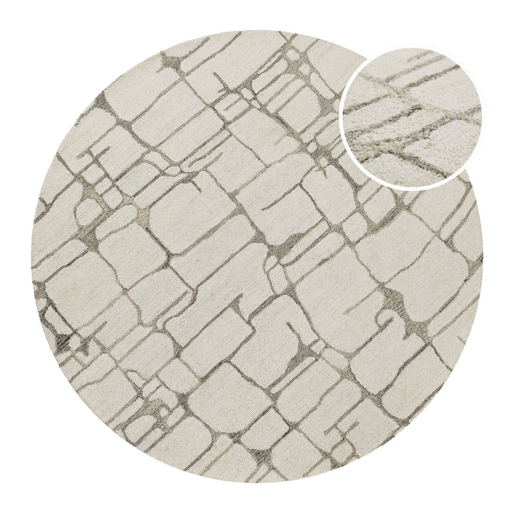 Kurzflor Teppich Rund Creme Weiß aus Schurwolle "Hamptons TWELVE" WECONhome