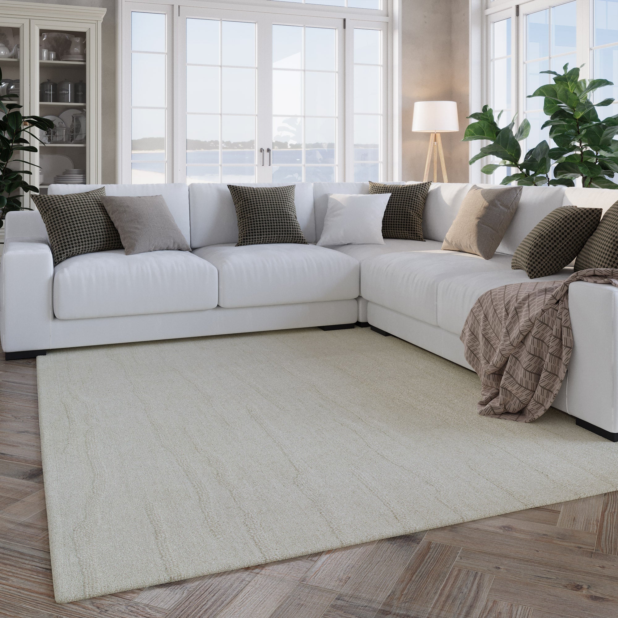 Kurzflor Teppich Creme Weiß aus Schurwolle "Hamptons TWENTY" WECONhome