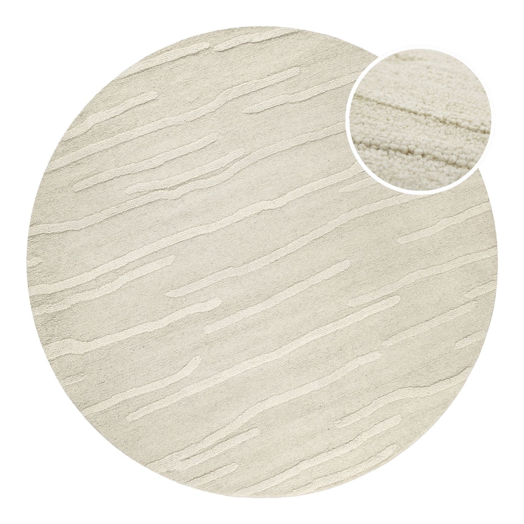Kurzflor Teppich Rund Creme Weiß aus Schurwolle "Hamptons TWENTY" WECONhome