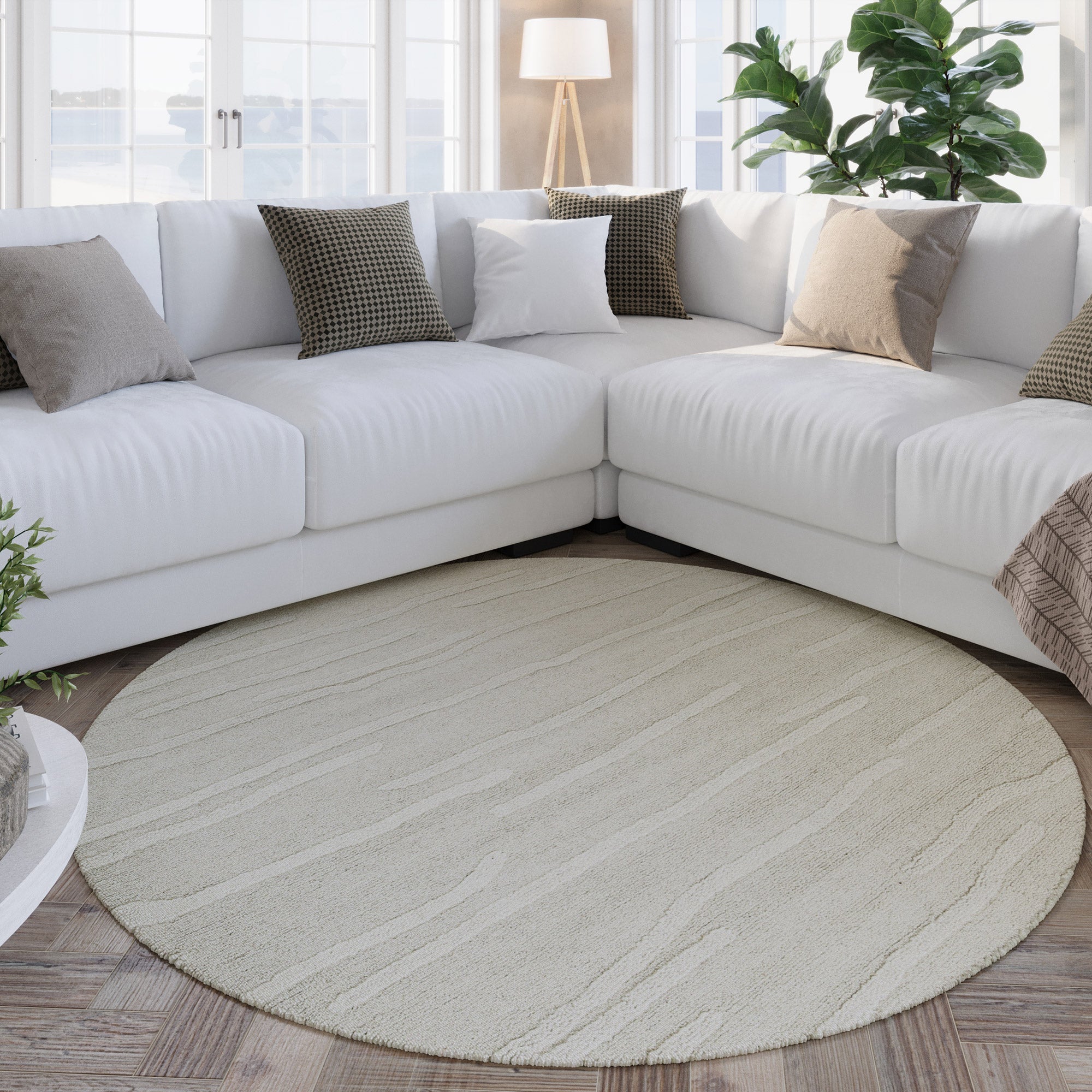 Kurzflor Teppich Rund Creme Weiß aus Schurwolle "Hamptons TWENTY" WECONhome