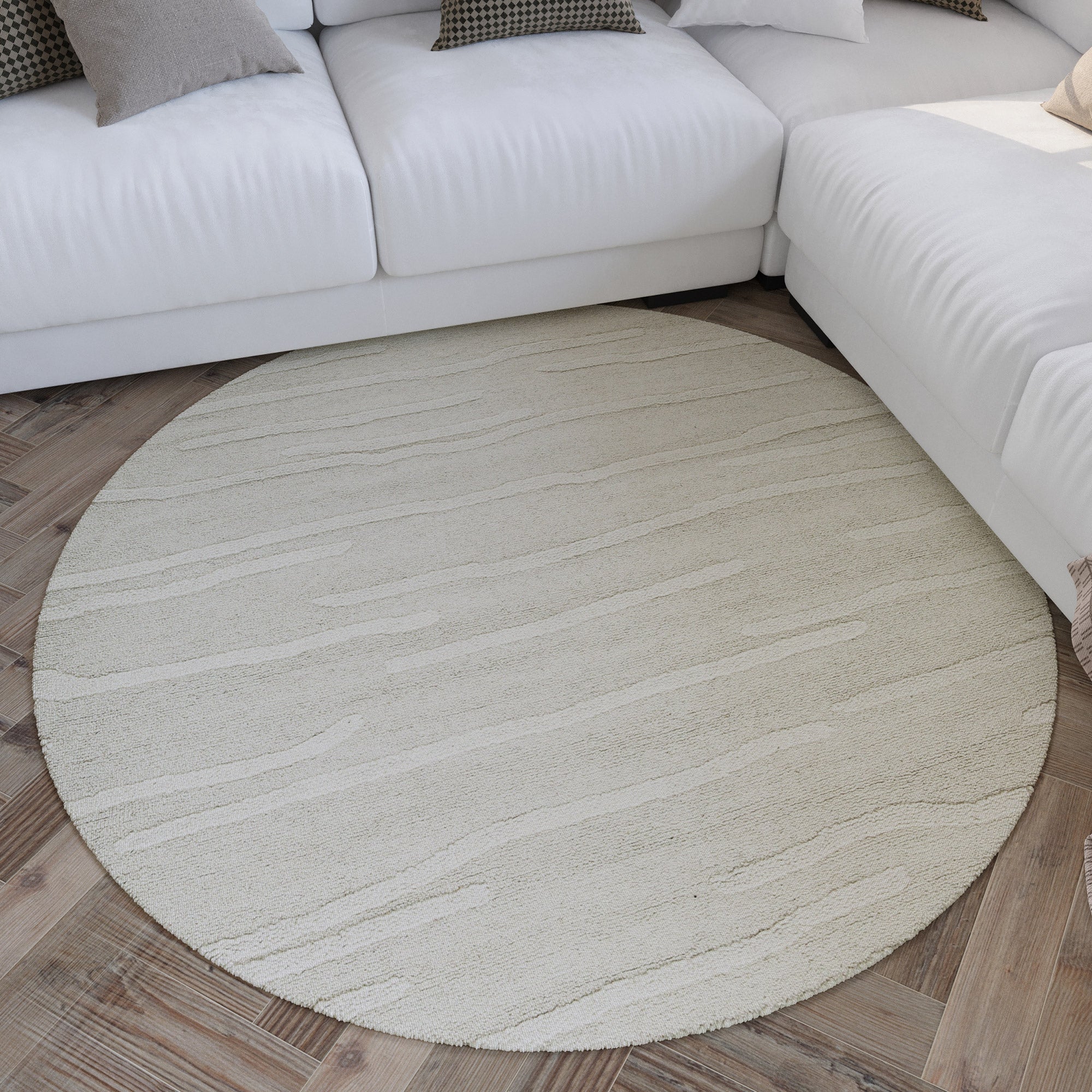 Kurzflor Teppich Rund Creme Weiß aus Schurwolle "Hamptons TWENTY" WECONhome