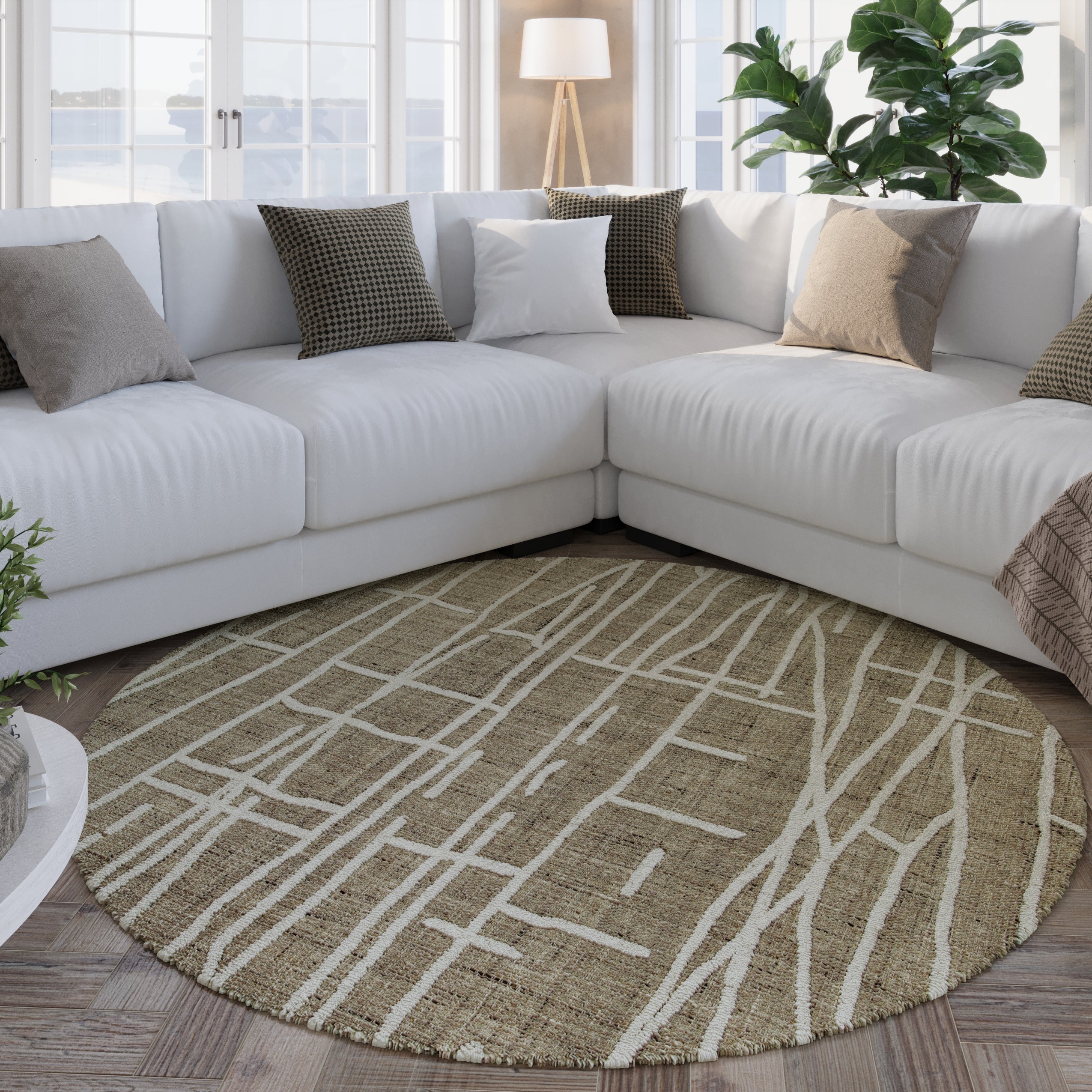 Kurzflor Teppich Rund Taupe meliert "Hamptons TWENTYFIVE" WECONhome