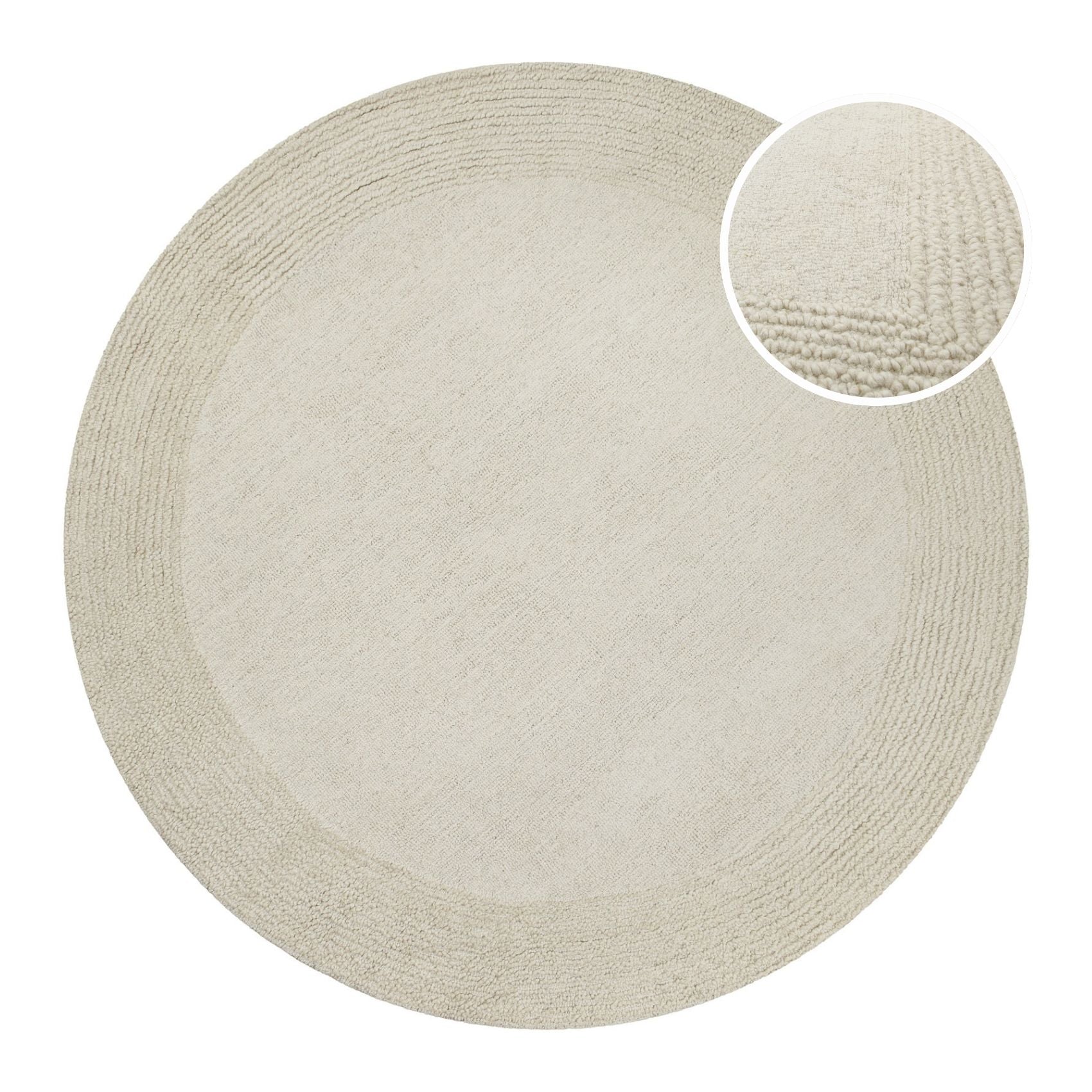 Kurzflor Teppich Rund Creme Weiß aus Schurwolle "Hamptons TWENTYONE" WECONhome