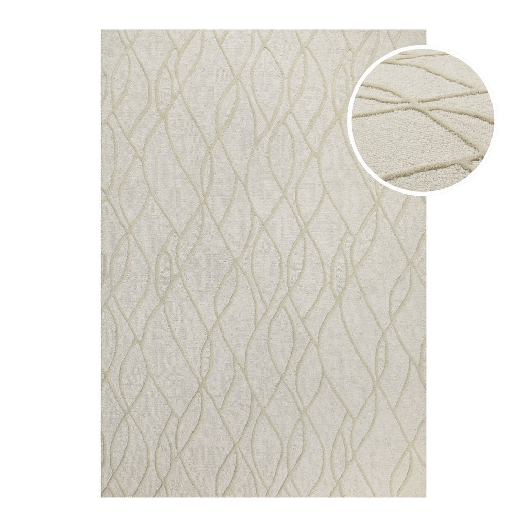 Kurzflor Teppich Creme Weiß aus Schurwolle "Hamptons TWENTYTHREE" WECONhome