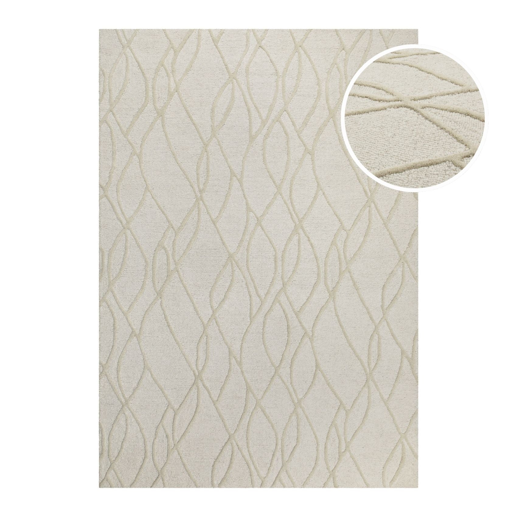 Kurzflor Teppich Creme Weiß aus Schurwolle "Hamptons TWENTYTHREE" WECONhome