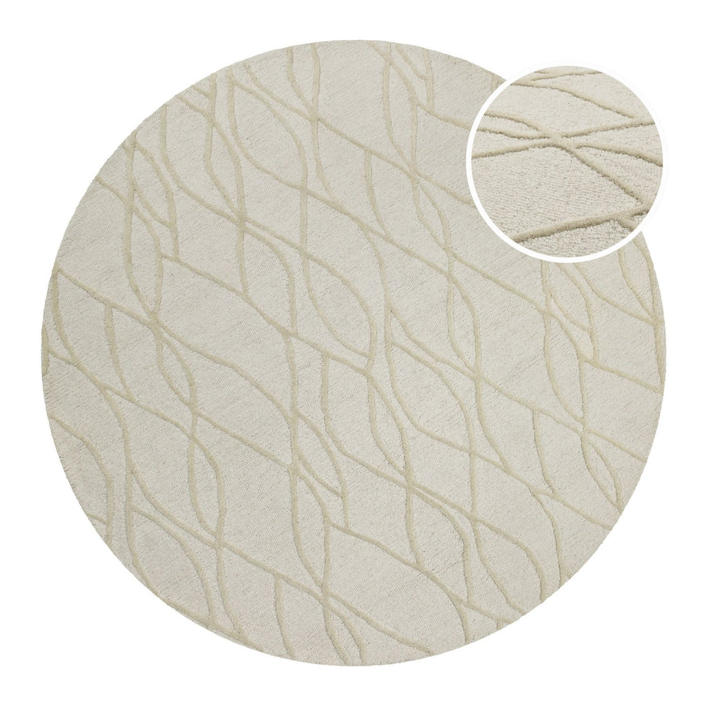 Kurzflor Teppich Rund Creme Weiß aus Schurwolle "Hamptons TWENTYTHREE" WECONhome