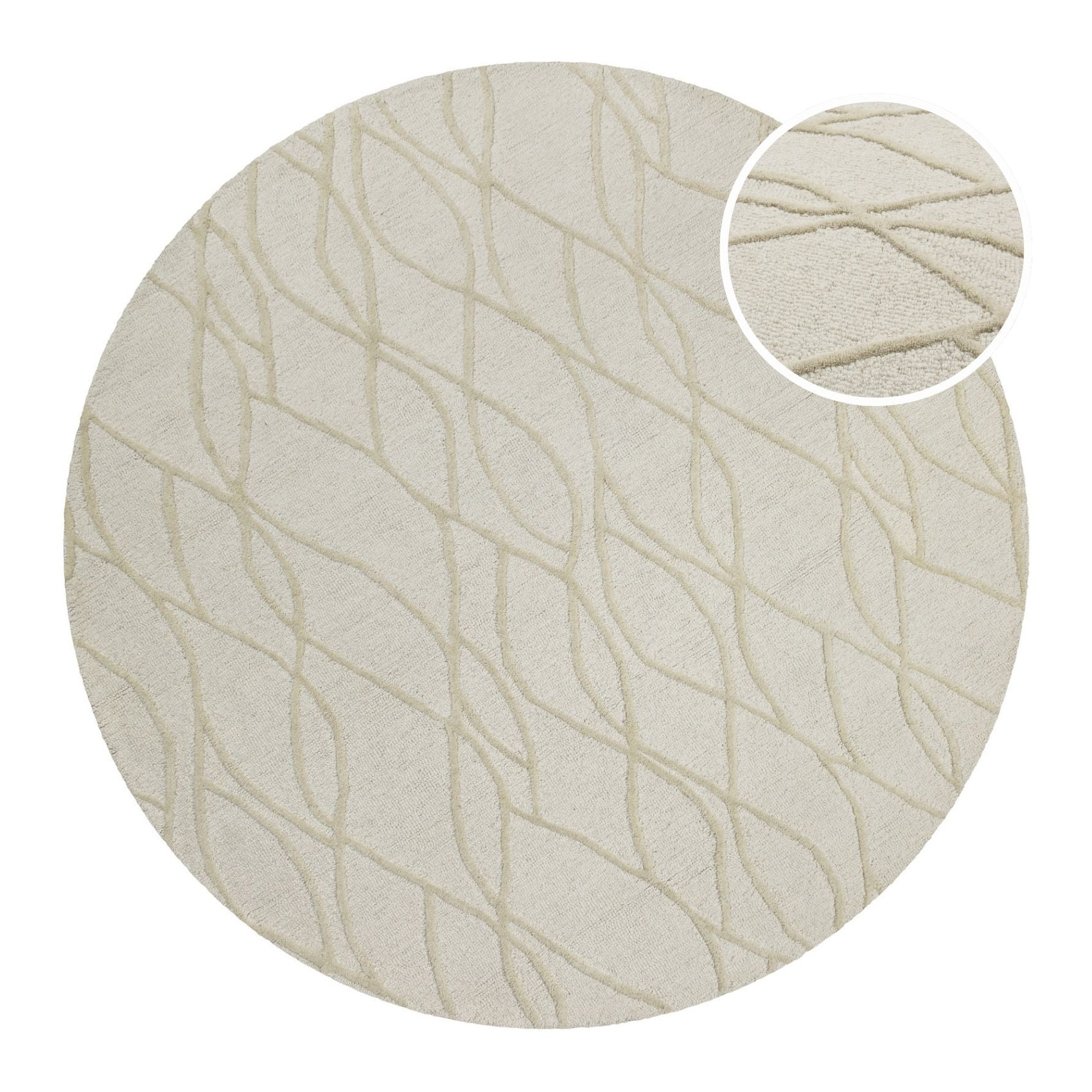 Kurzflor Teppich Rund Creme Weiß aus Schurwolle "Hamptons TWENTYTHREE" WECONhome