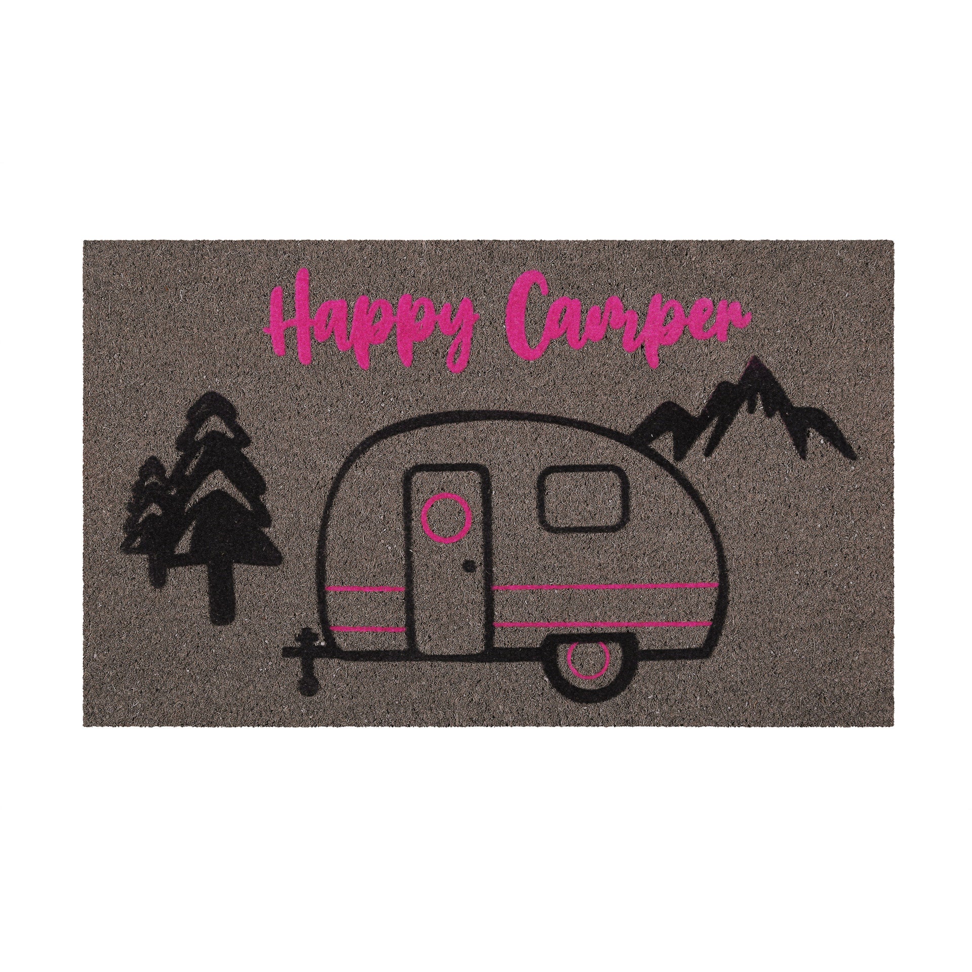 Fußmatte aus Kokosfaser Grau Schwarz "Happy Camper" WECONhome
