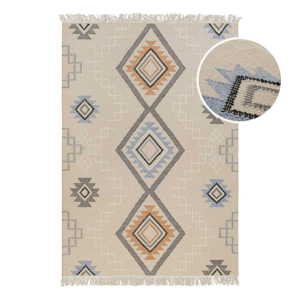 Kelim Teppich Creme Beige aus Wolle "Jong" Green Looop