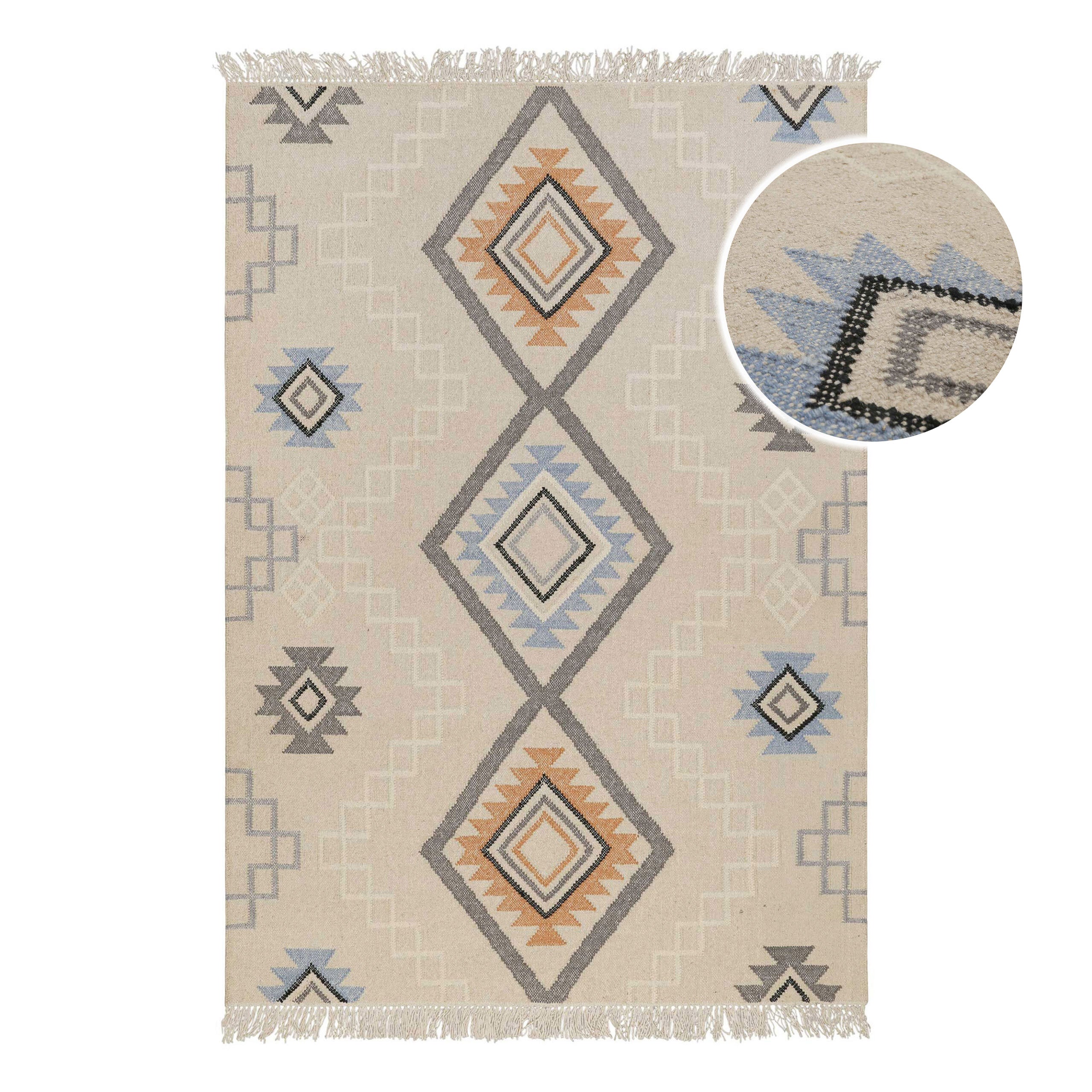 Kelim Teppich Creme Beige aus Wolle "Jong" Green Looop