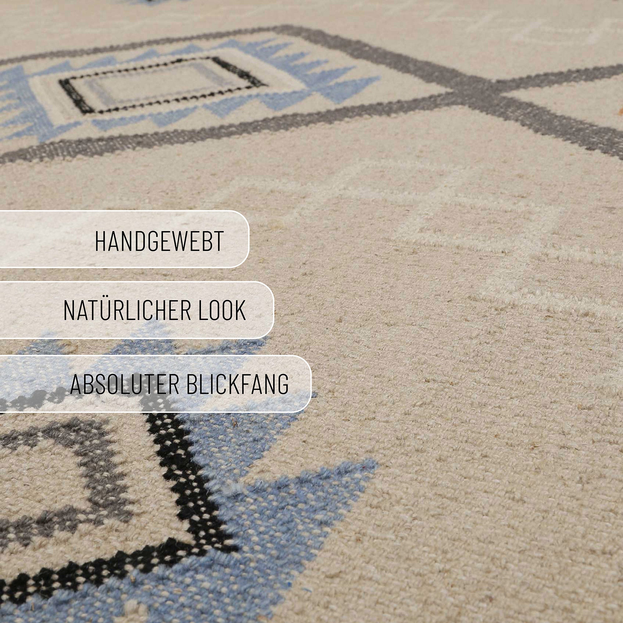 Kelim Teppich Creme Beige aus Wolle "Jong" Green Looop