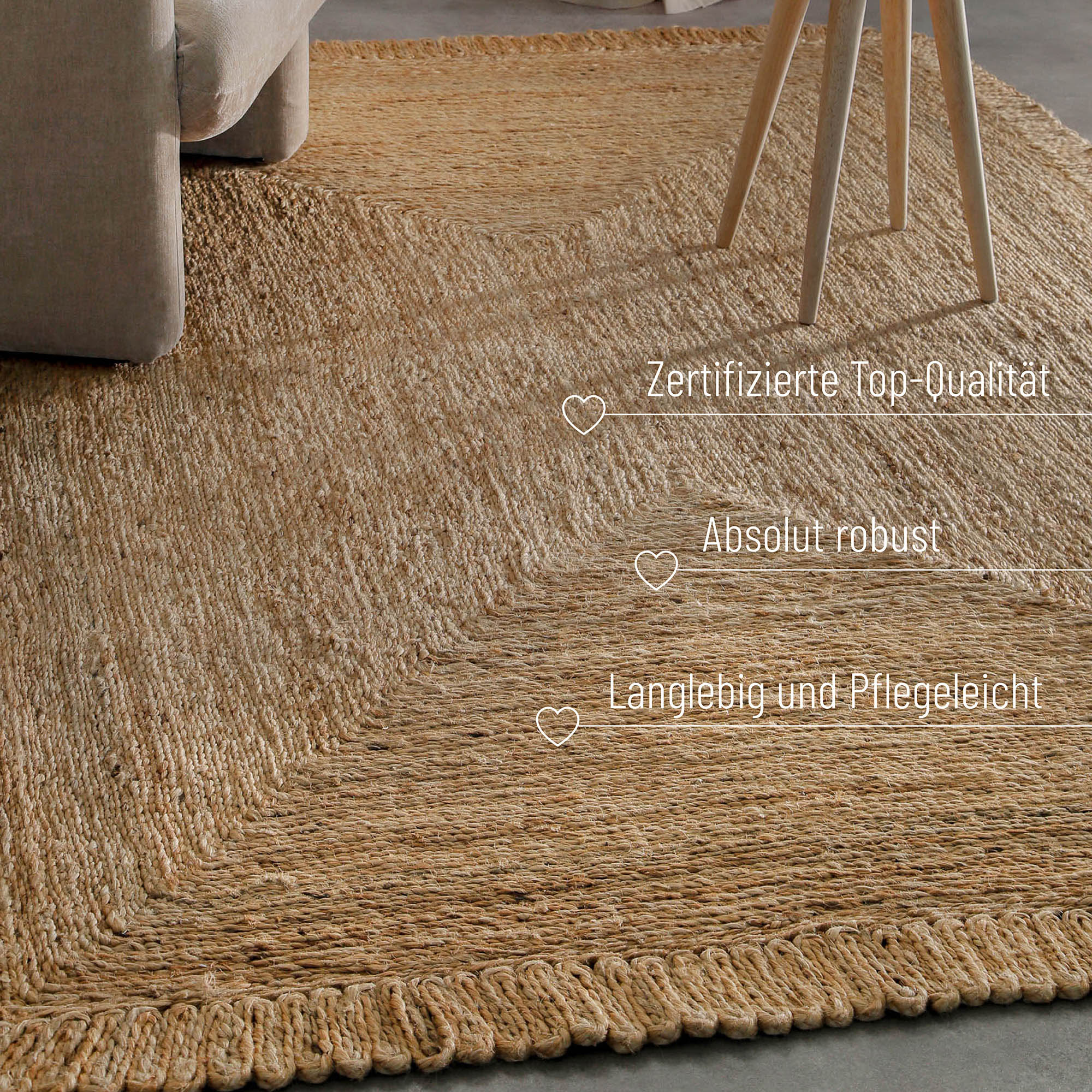 "June" Jute - Teppich - natürlich, handgewebt, schwer