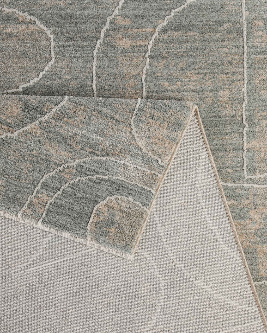 Esprit Kurzflor Teppich Beatle-B in Türkis Grau Detailaufnahme der Teppichkante und hochwertigen Verarbeitung
