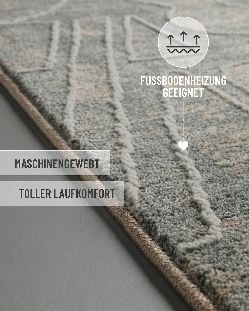 Esprit Kurzflor Teppich Beatle-B in Türkis Grau mit eingeblendeten Komfort und Materialeigenschaften
