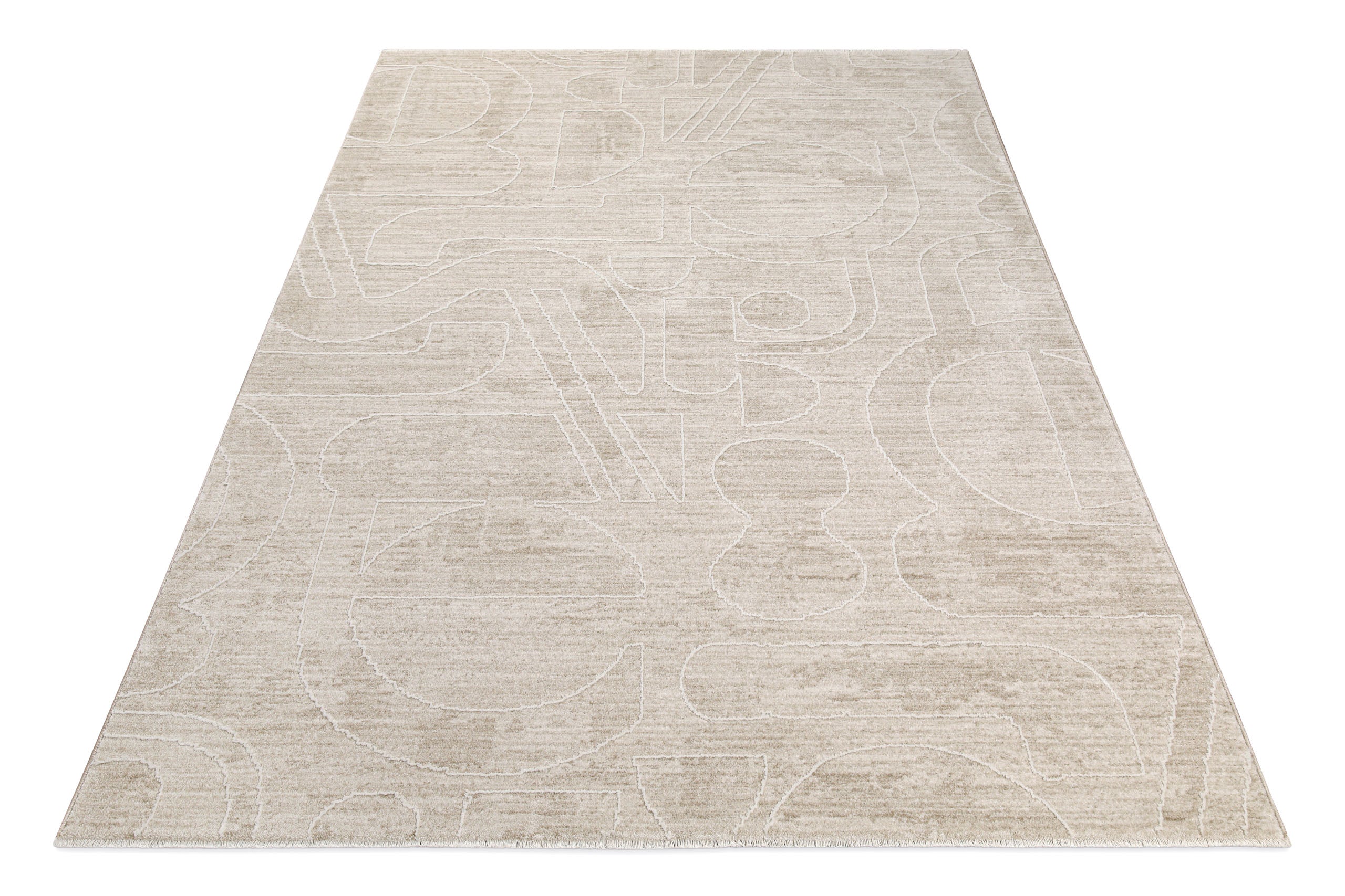 Esprit Kurzflor Teppich Beatle-B in Beige Bunt in Produktansicht von oben mit modernem abstraktem Muster