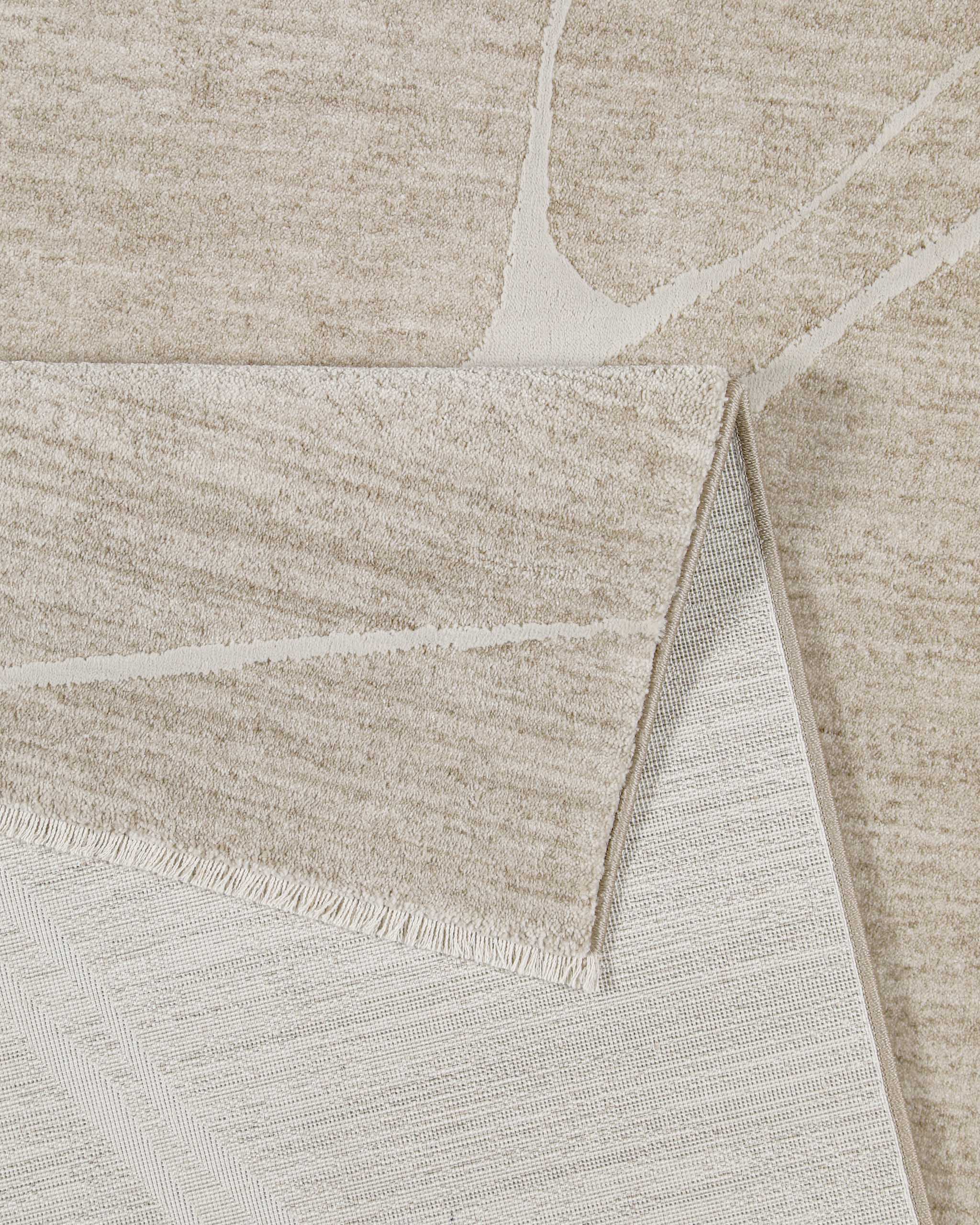 Esprit Kurzflor Teppich Elite in Beige Bunt Detailaufnahme der Teppichkante und hochwertigen Verarbeitung
