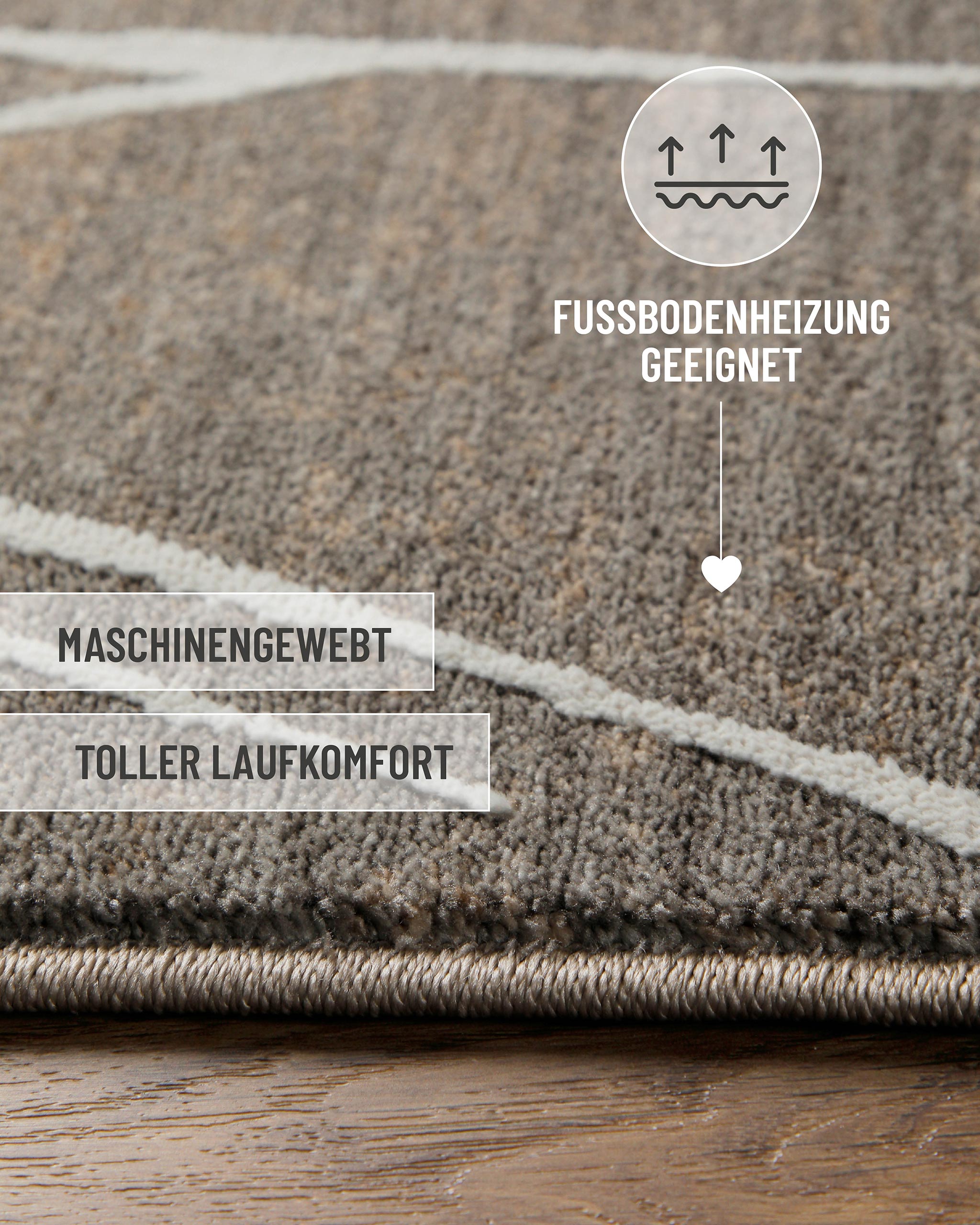 Esprit Kurzflor Teppich Elite in Beige Grau mit modernem Linienmuster und eingeblendeten Komforteigenschaften
