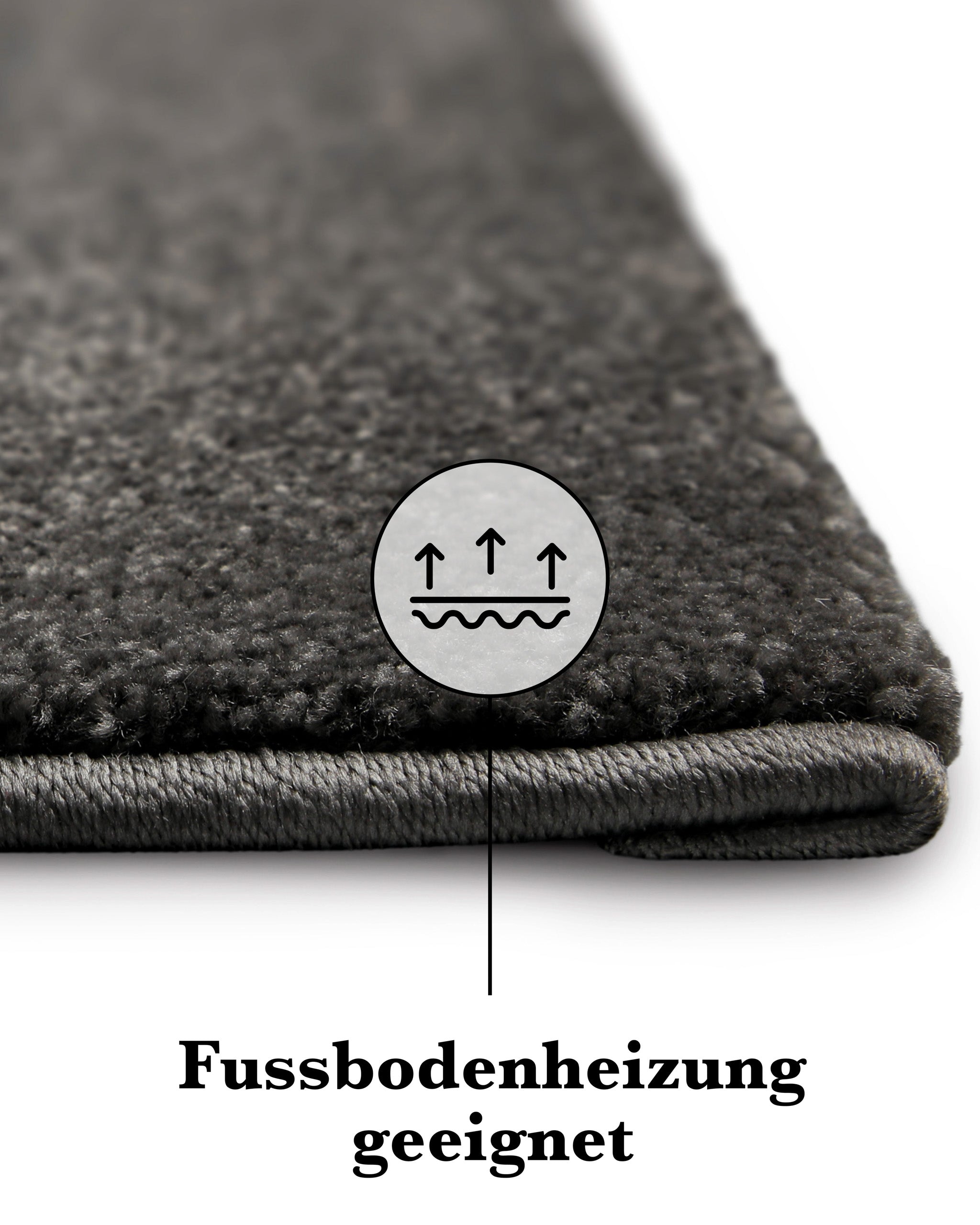 Kantenaufnahme mit Hinweis zur Nutzung auf Fußbodenheizung, flach und sauber eingefasst