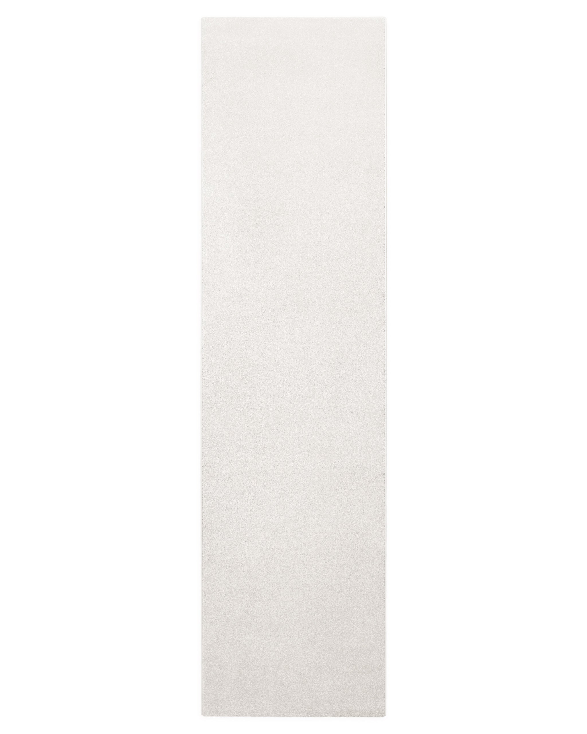 Kurzflor Teppich Freja Creme Weiß als Läufer in schmalem Format dargestellt