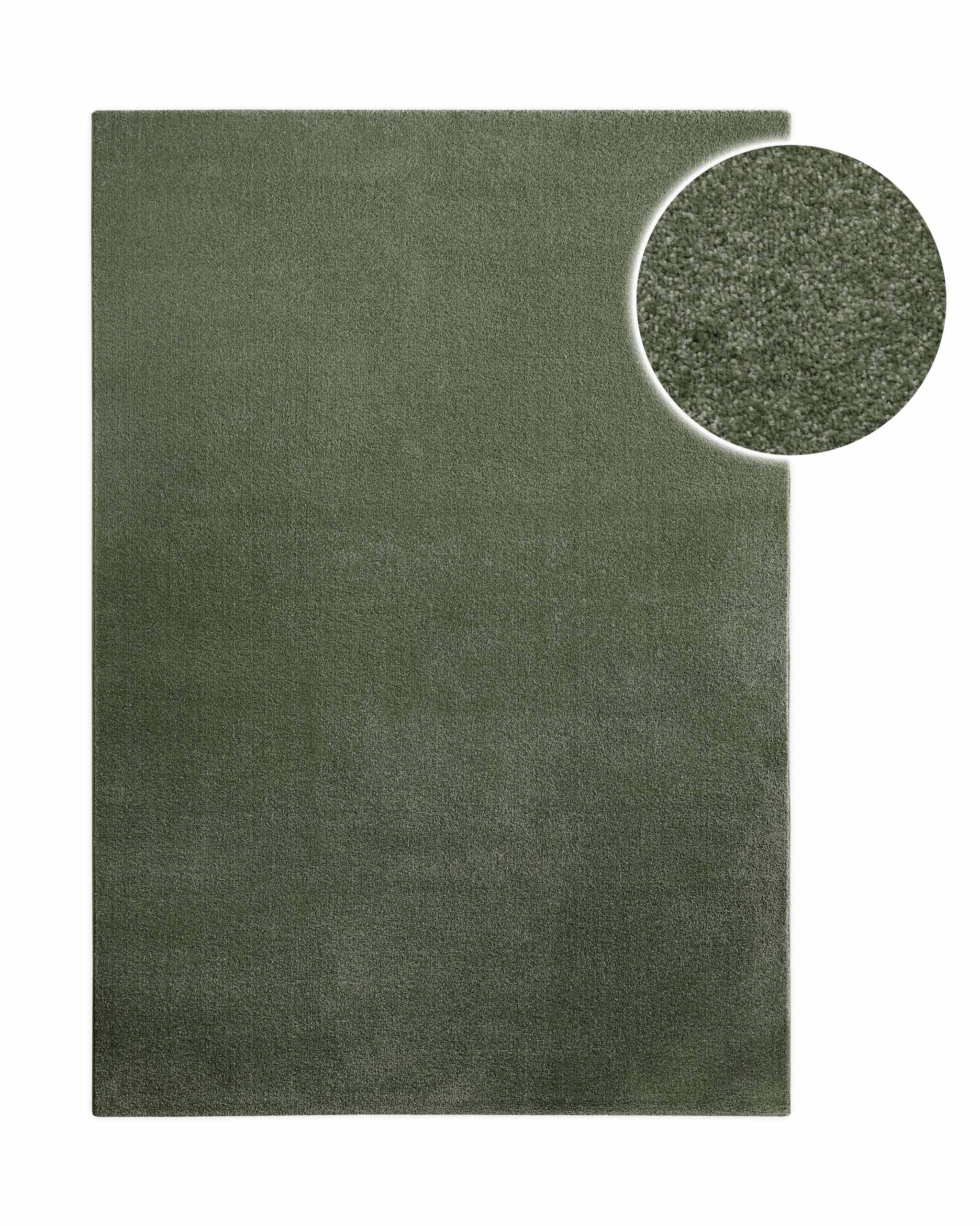 Kurzflor Teppich Montepulciano Laub Grün rechteckig, Draufsicht mit Detail der Florstruktur