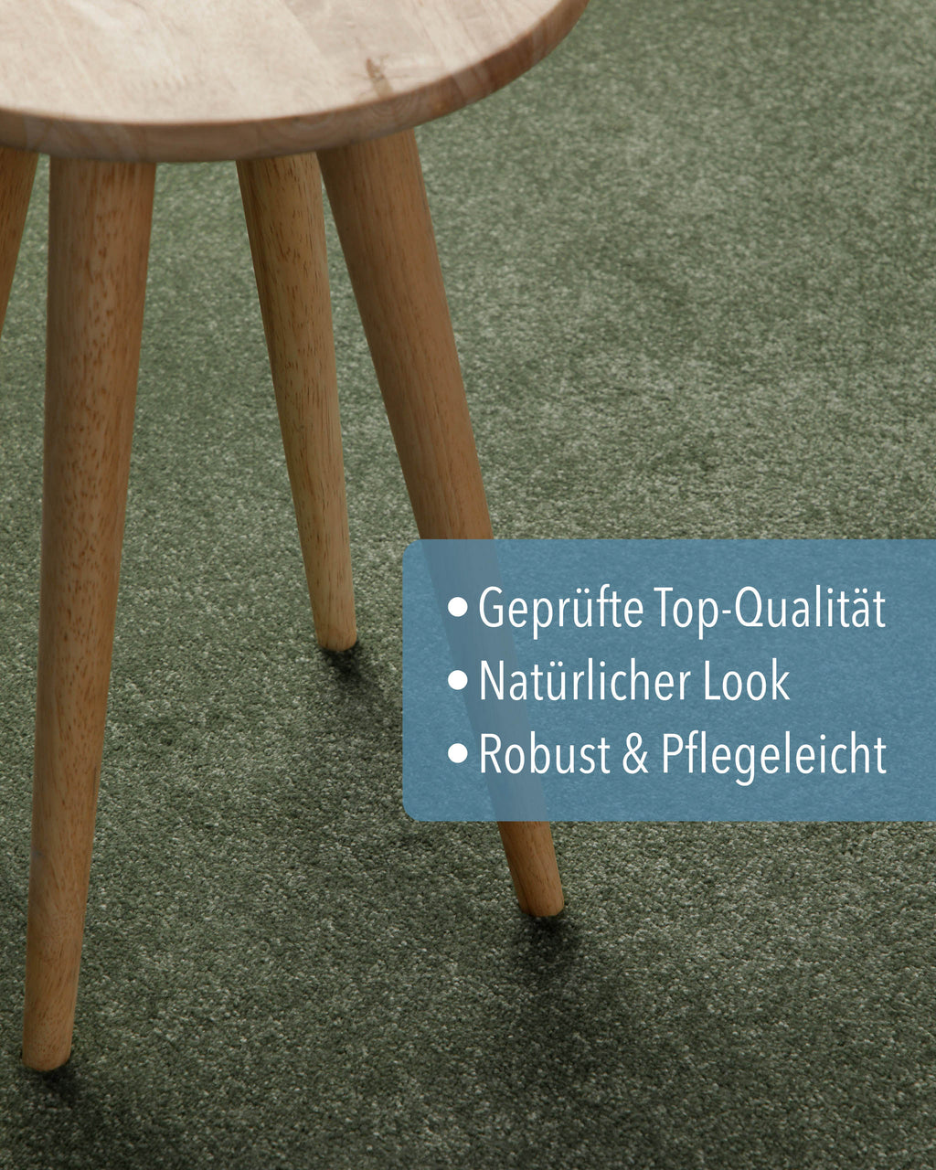 Kurzflor Teppich Montepulciano Laub Grün mit Eigenschaften geprüft, natürlicher Look und pflegeleicht