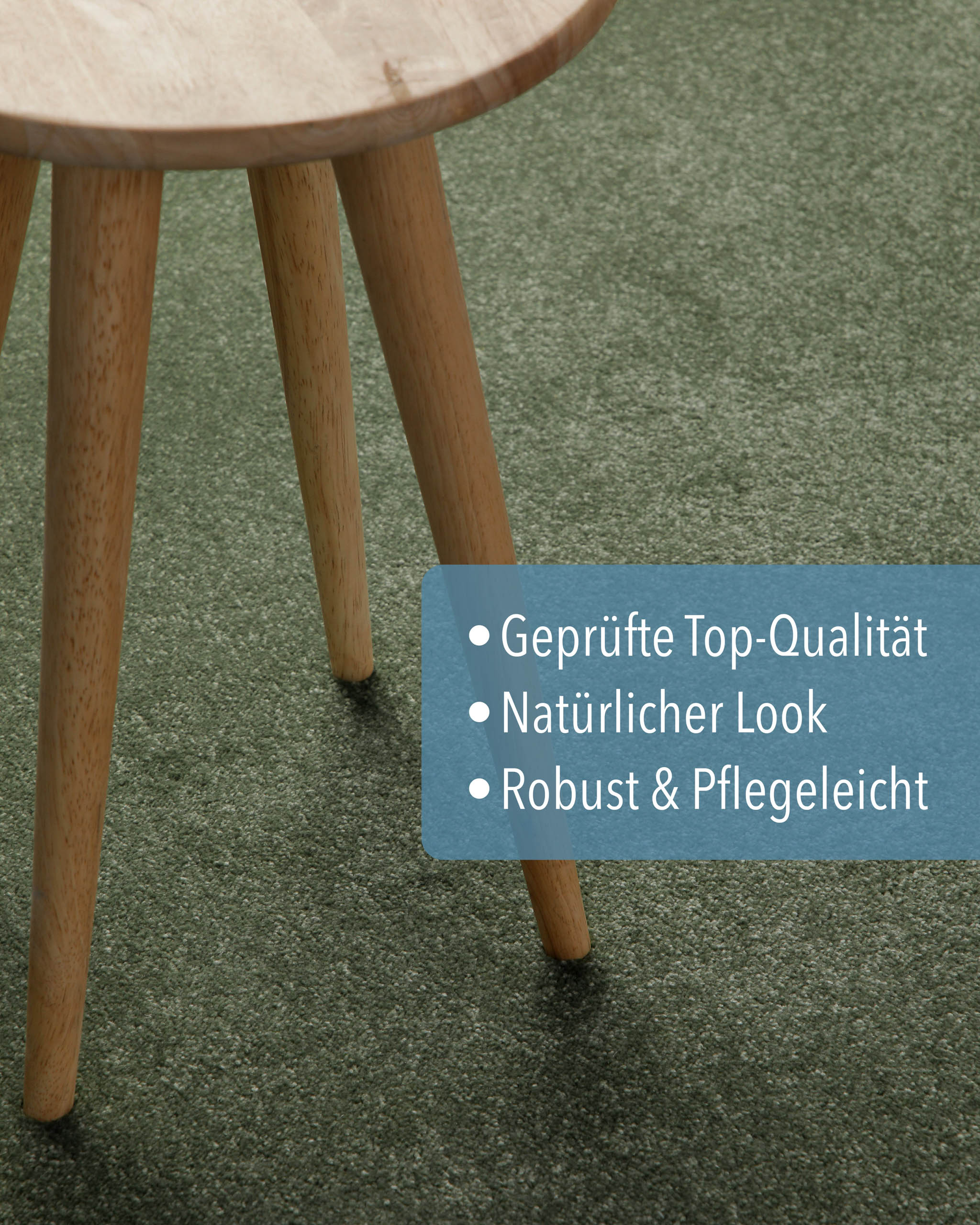 Kurzflor Teppich Montepulciano Laub Grün mit Eigenschaften geprüft, natürlicher Look und pflegeleicht