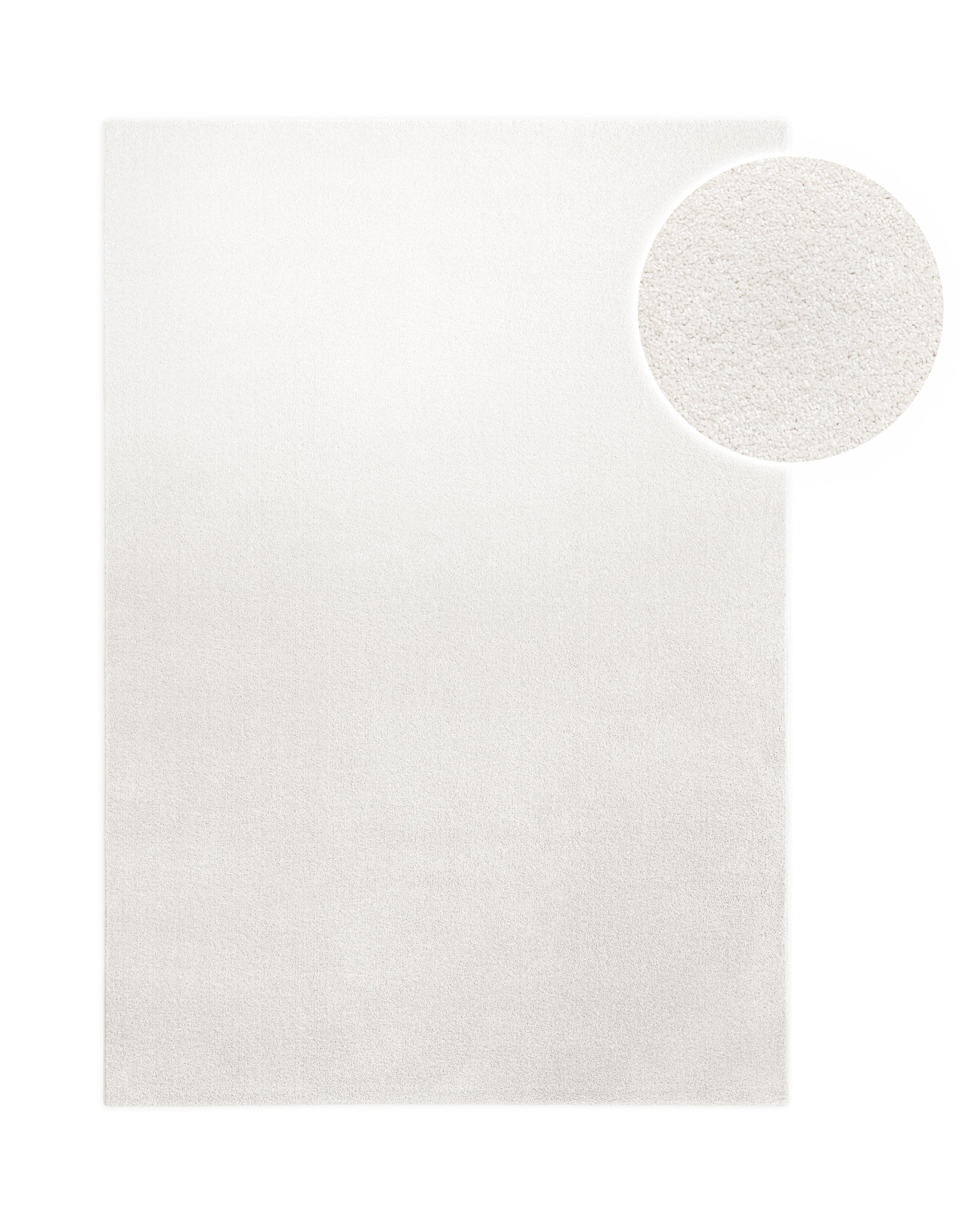 Kurzflor Teppich Montepulciano Creme Weiß rechteckig, Draufsicht mit Detail der feinen Florstruktur