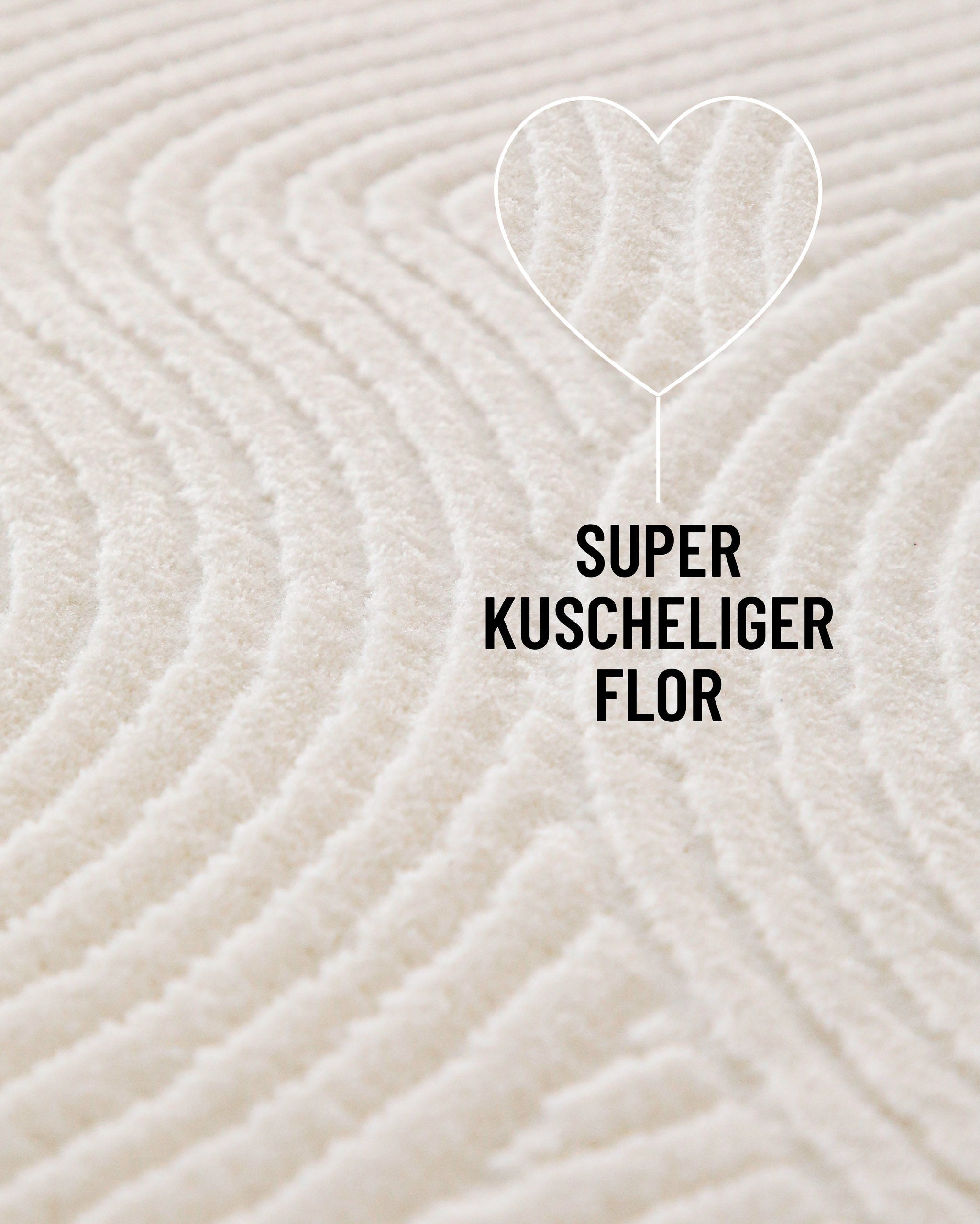 WECONhome Kurzflor Teppich detaillierte Ansicht mit Info: super kuscheliger Flor