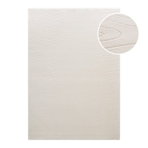 Kurzflor-Teppich Nuuk Flow in Creme-Weiß mit modernem Wellenmuster in Frontansicht mit Detailausschnitt
