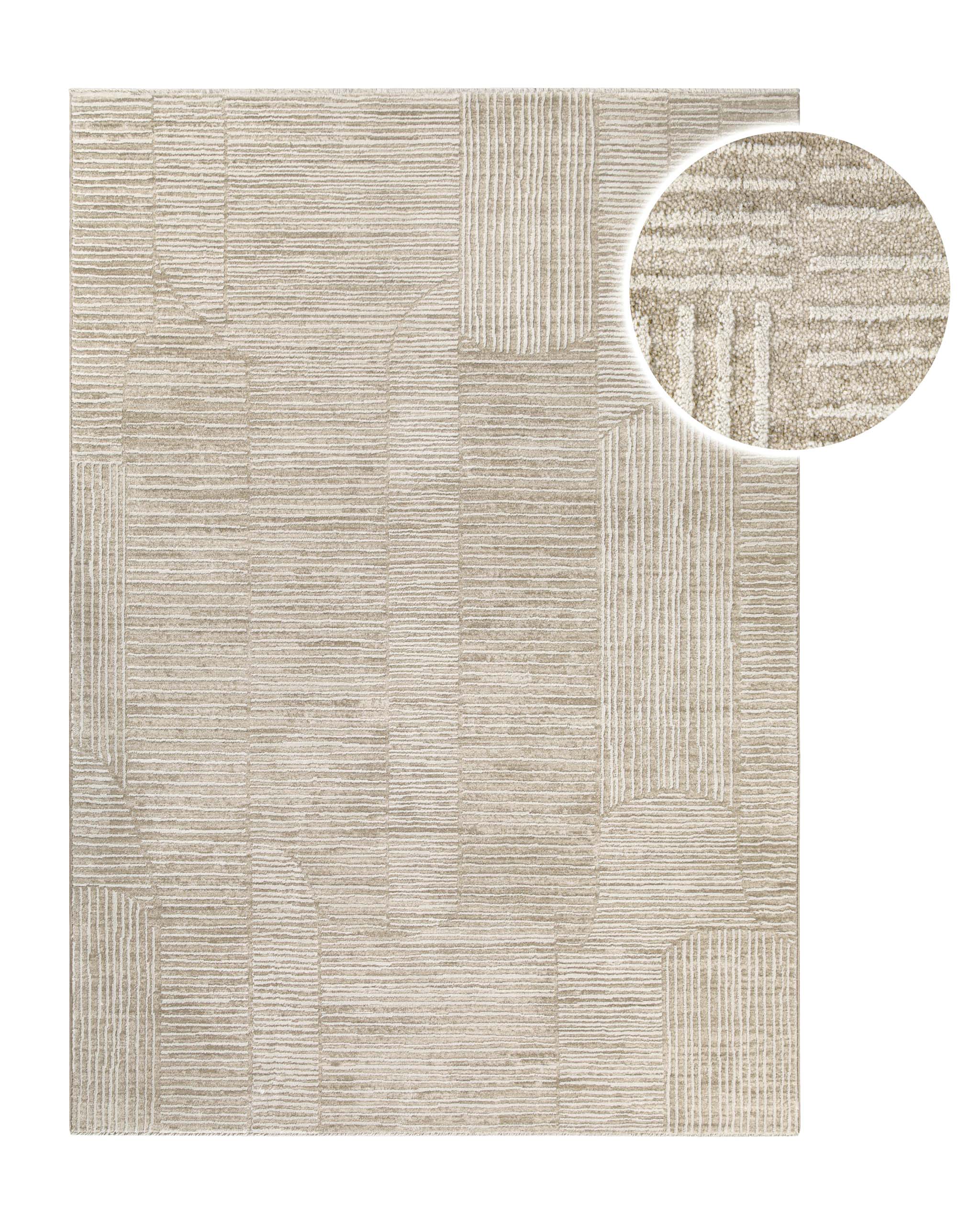 Esprit Kurzflor Teppich Raymond in Beige Bunt mit modernem geometrischem Muster, Detailansicht mit vergrößertem Musterausschnitt
