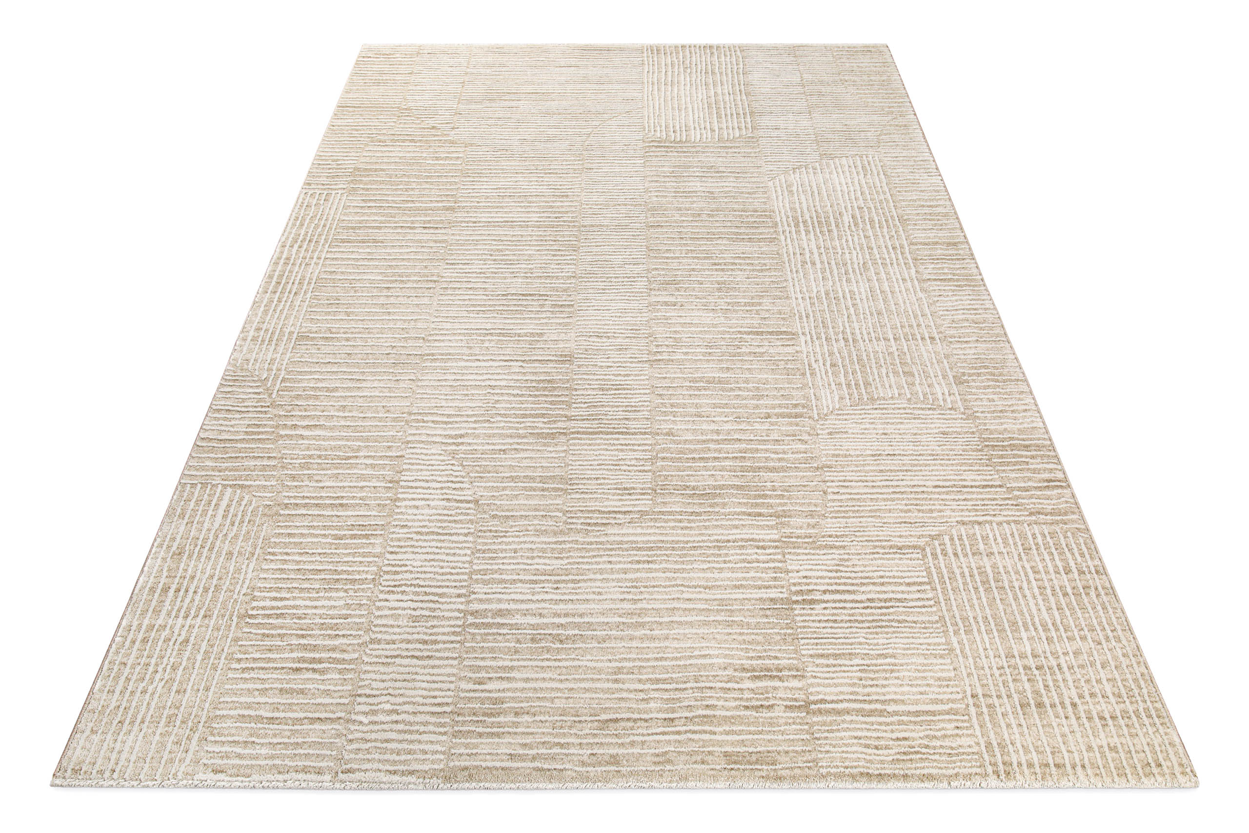 Esprit Kurzflor Teppich Raymond in Beige Bunt in Produktansicht von oben mit modernem geometrischem Muster